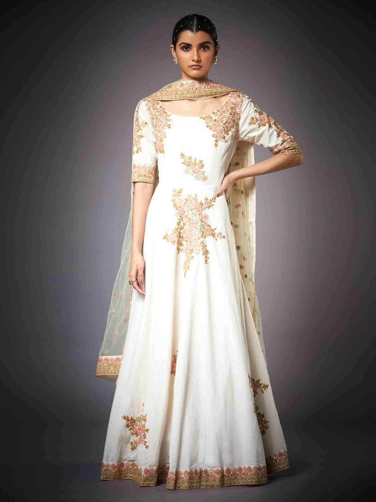 Off White Guncha Gown With Dupatta
