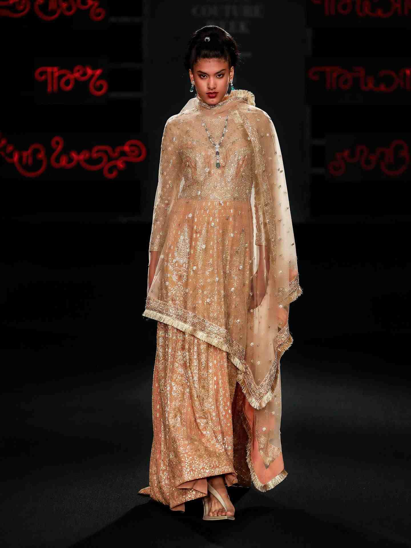 Peach Vistara Gown With Chunni
