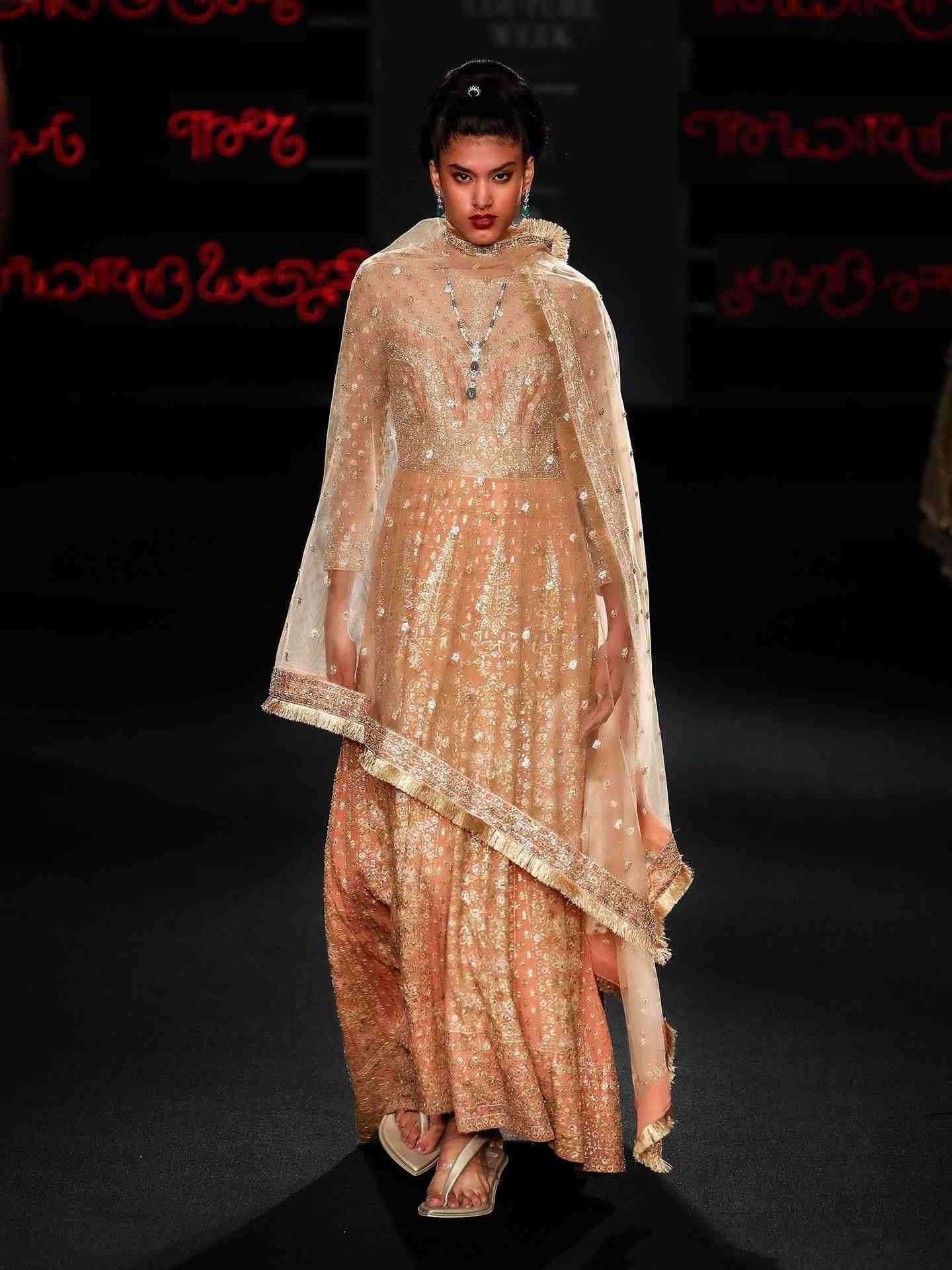 Peach Vistara Gown With Chunni