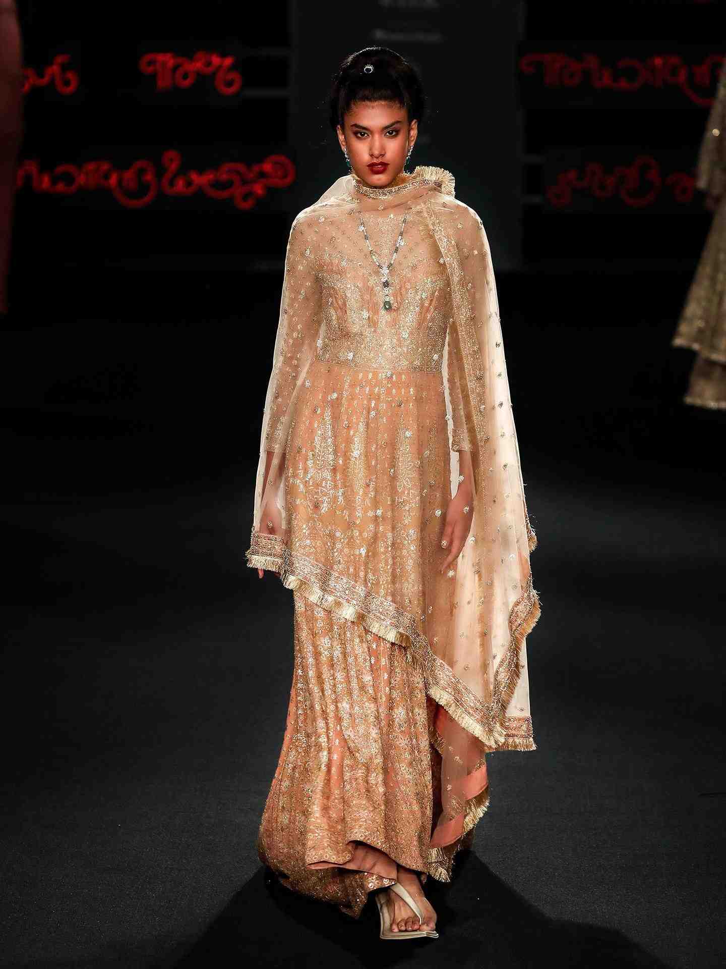 Peach Vistara Gown With Chunni