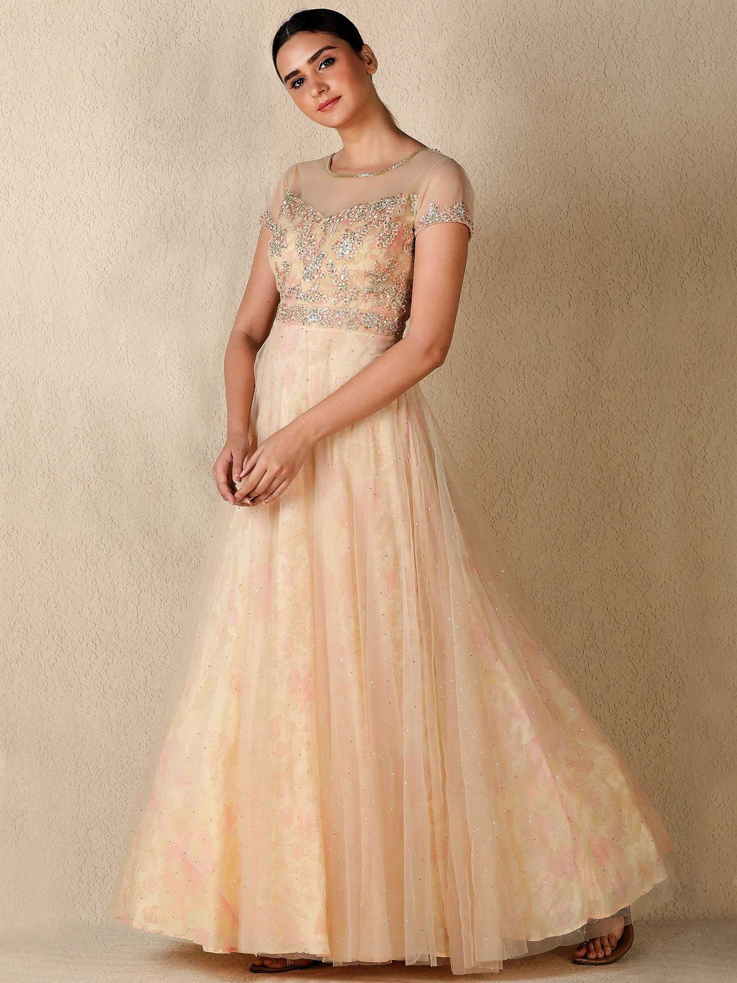 Peach & Gold Rashika Embroidered Gown