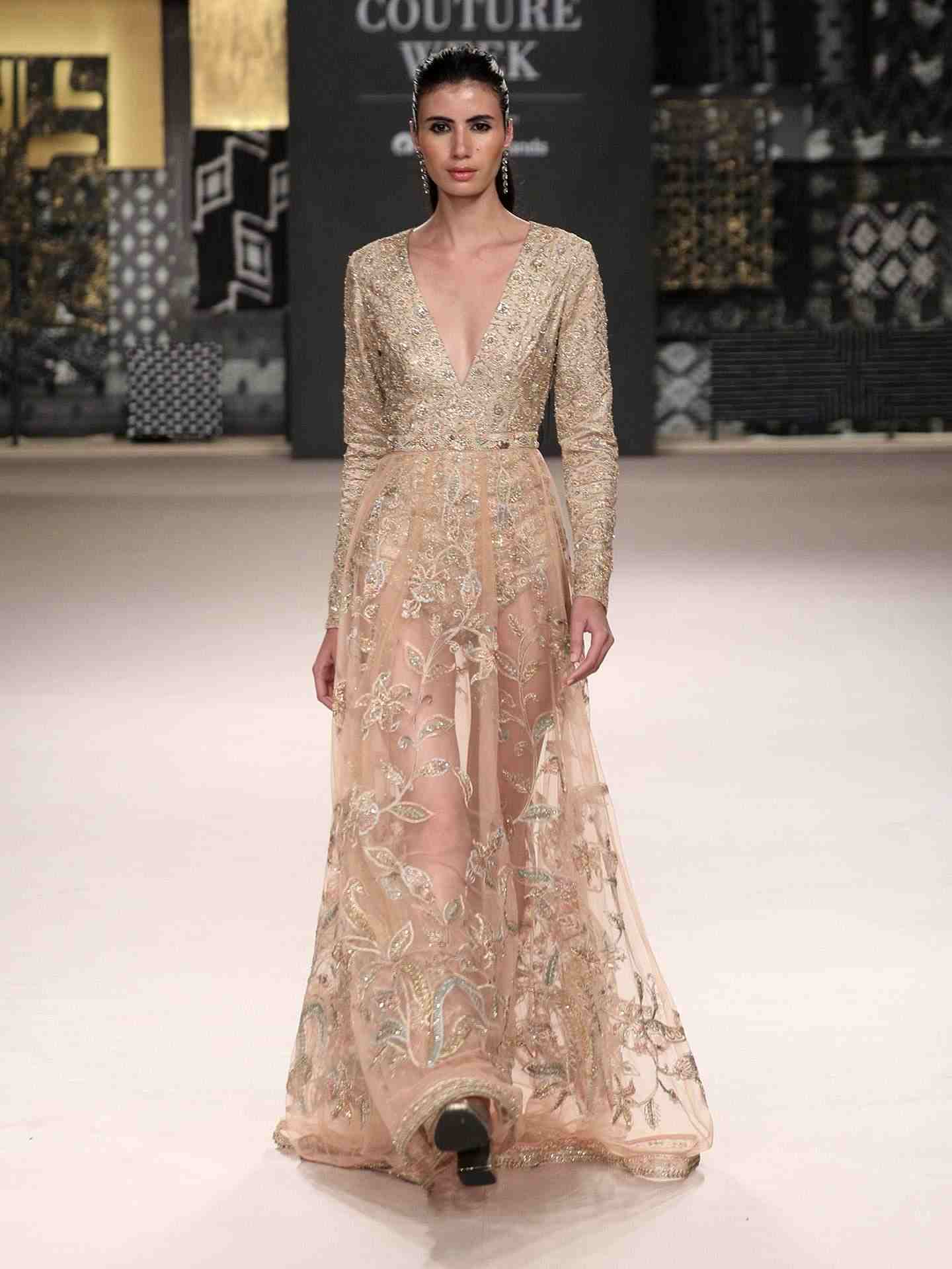 Beige Mughal Orchid Gown