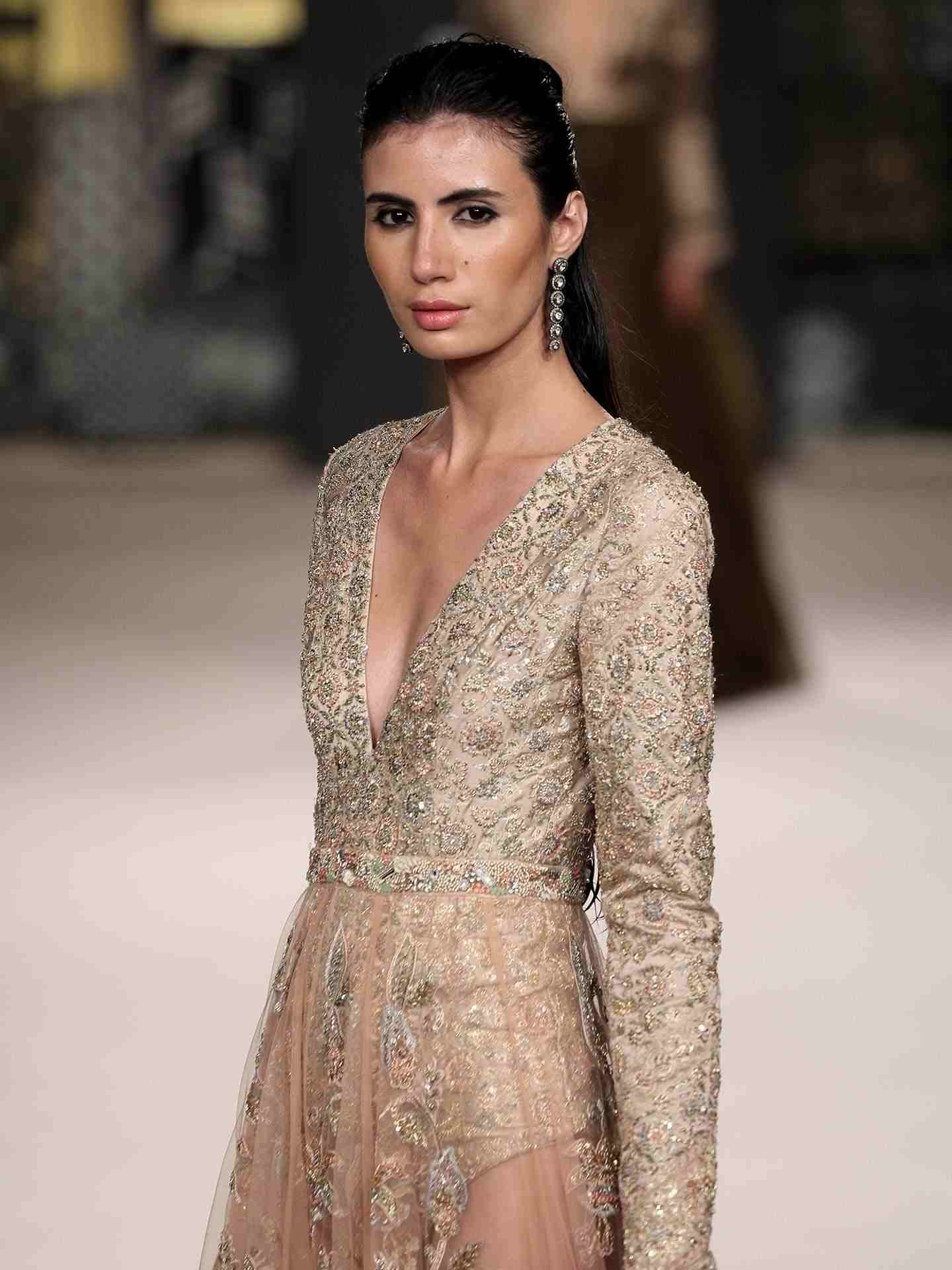 Beige Mughal Orchid Gown