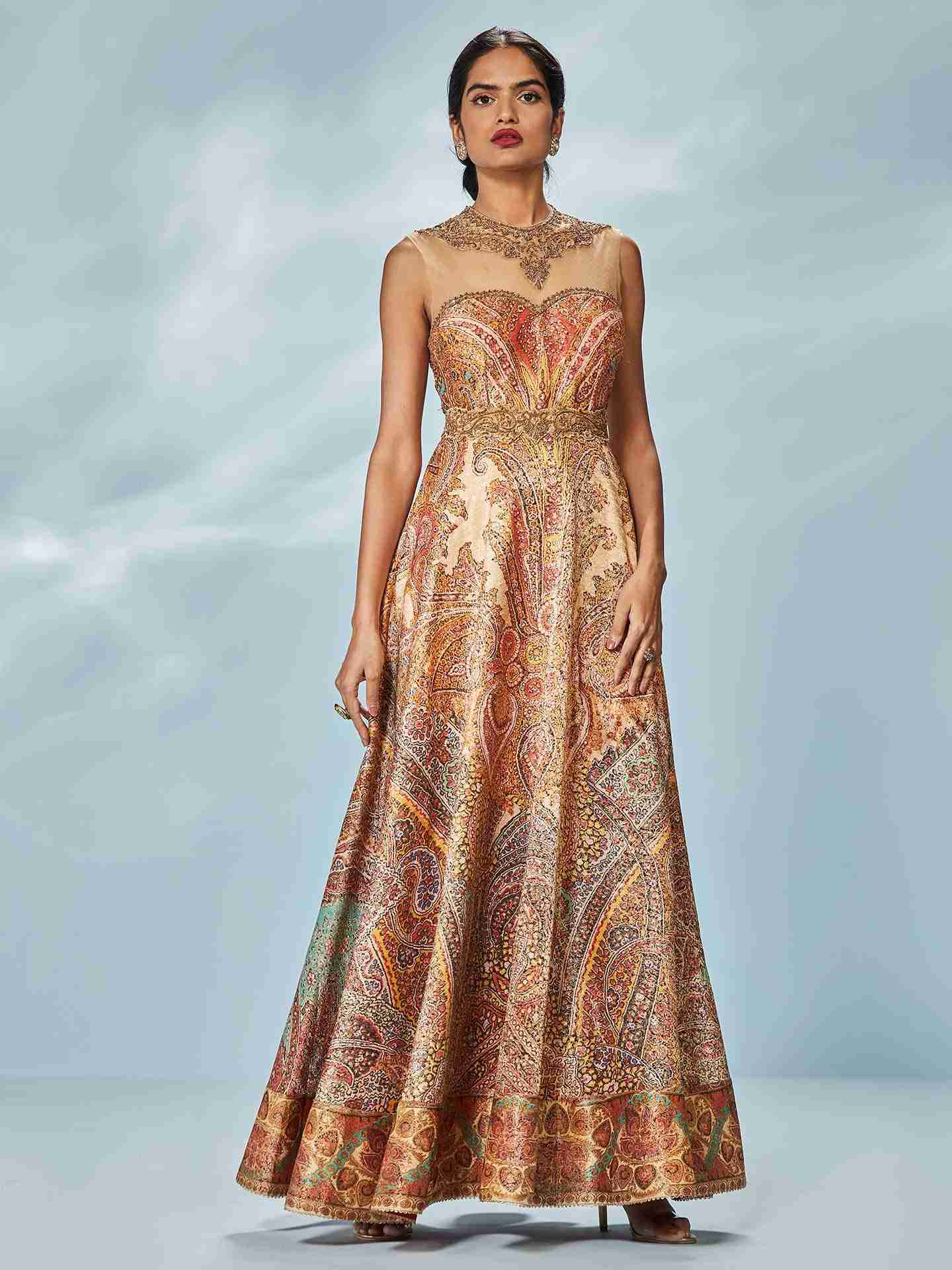 Burnt Orange & Multi Niscira Gown