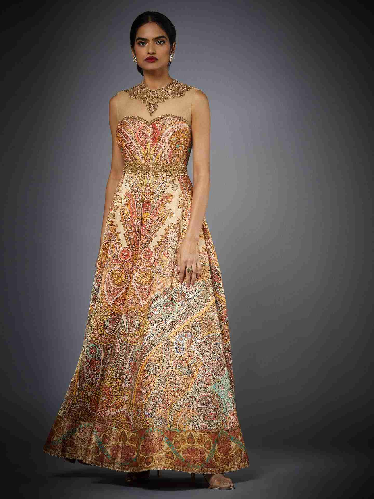 Burnt Orange & Multi Niscira Gown