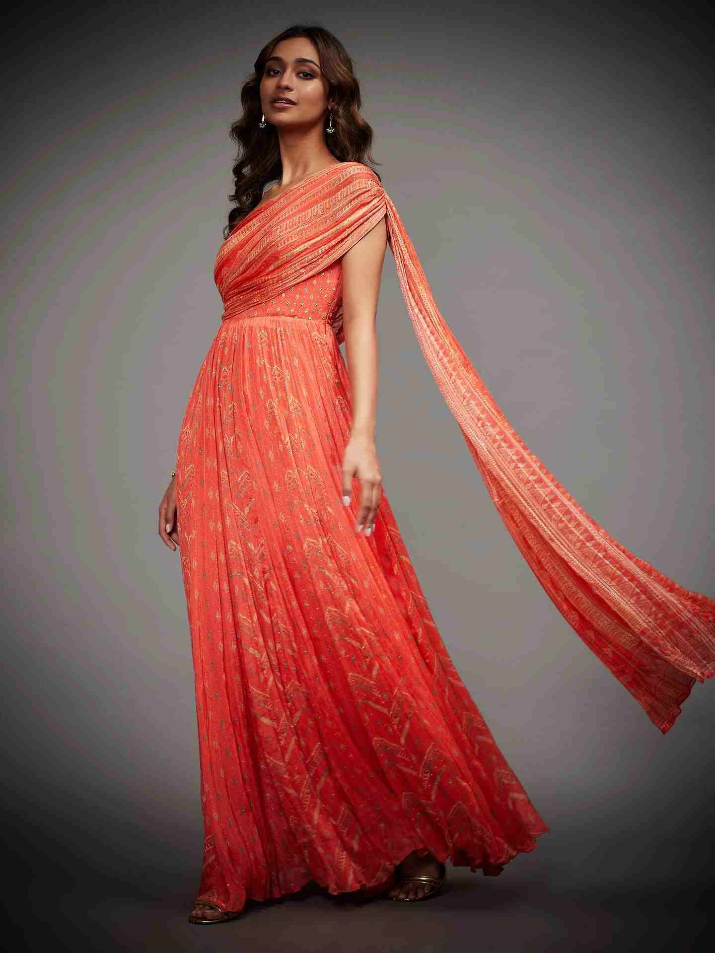 Coral & Multi Rabari Gown