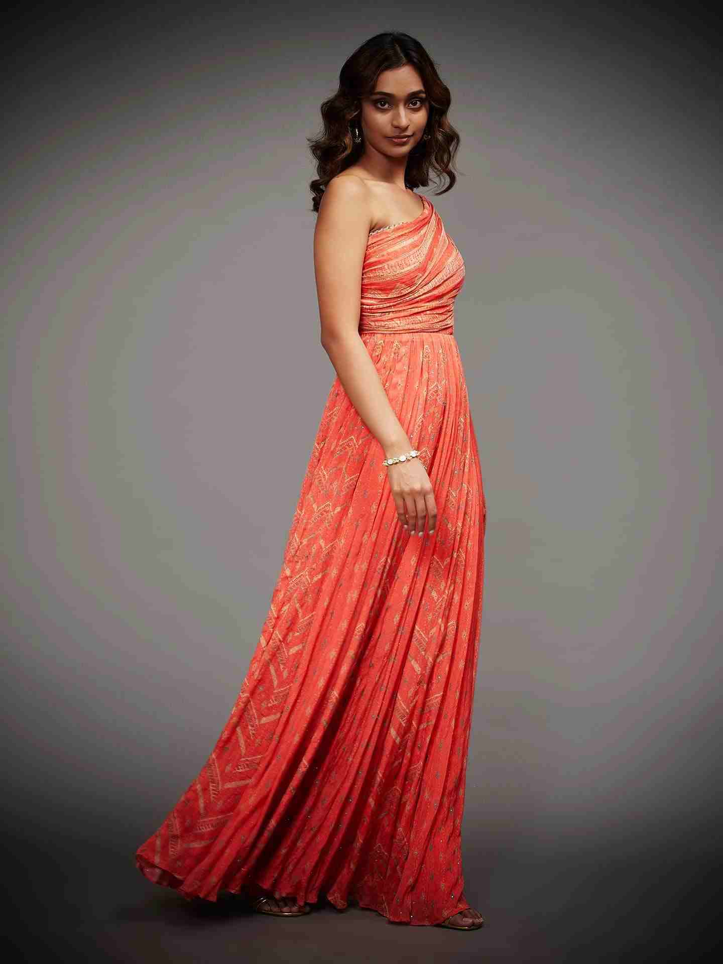 Coral & Multi Rabari Gown