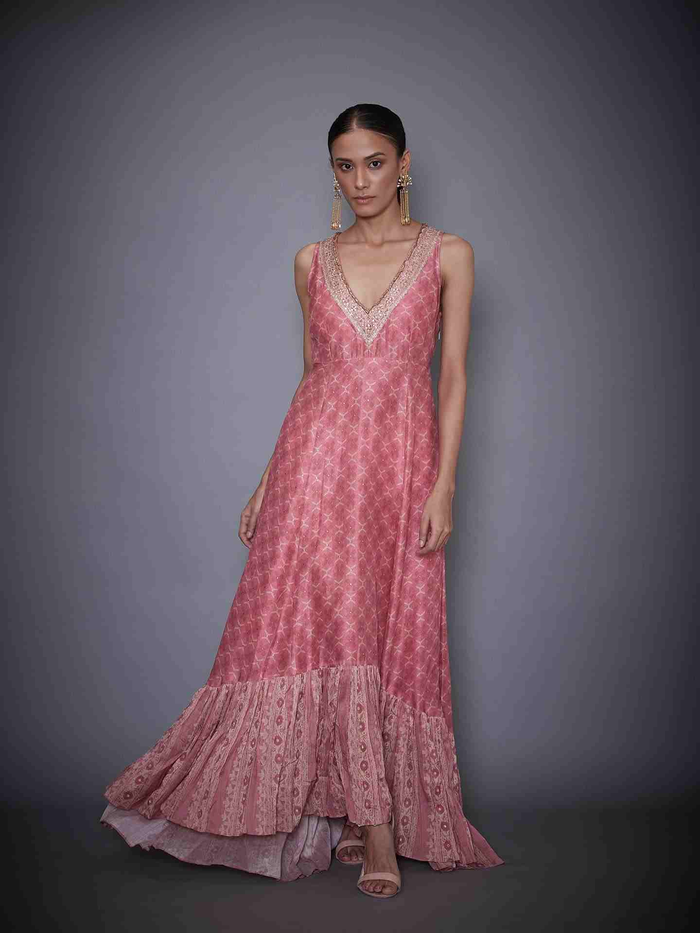 Pastel Pink & Beige Kanakanjali Dress With Jacket