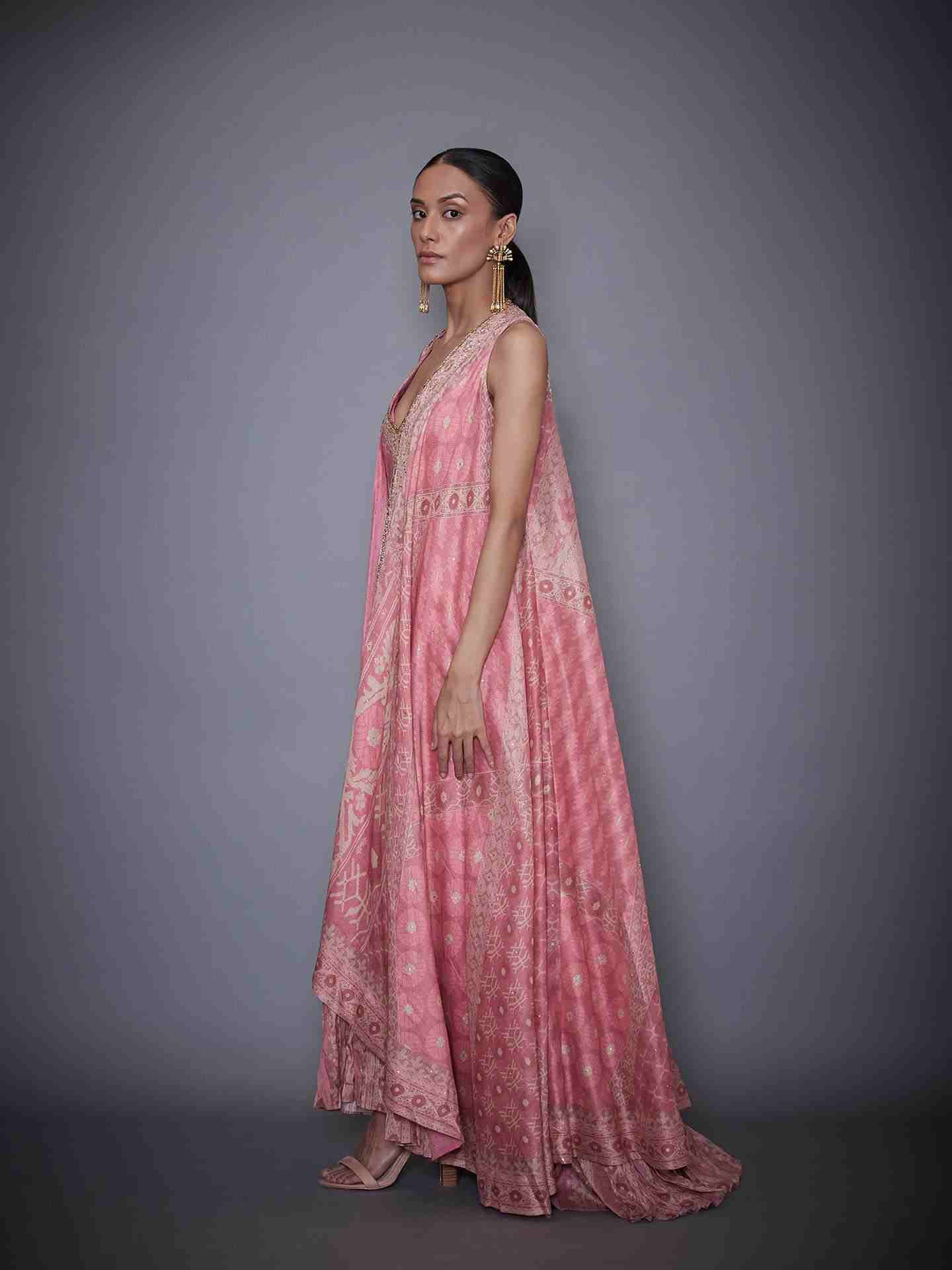 Pastel Pink & Beige Kanakanjali Dress With Jacket