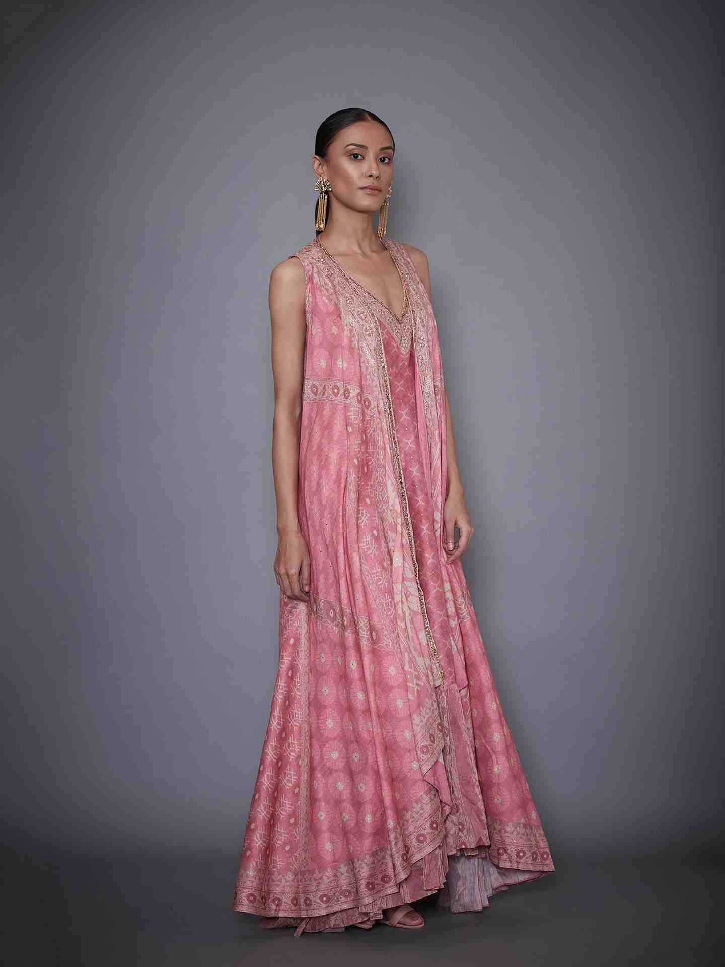 Pastel Pink & Beige Kanakanjali Dress With Jacket