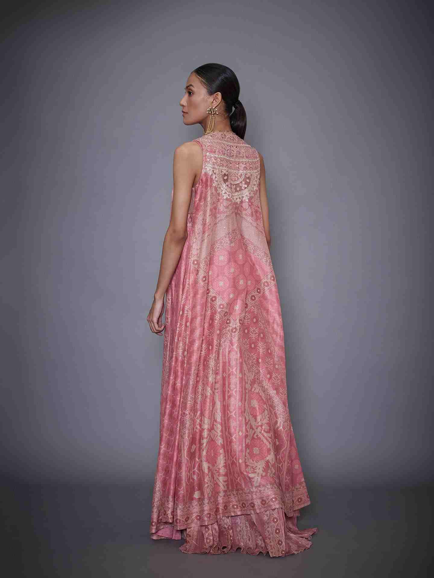 Pastel Pink & Beige Kanakanjali Dress With Jacket