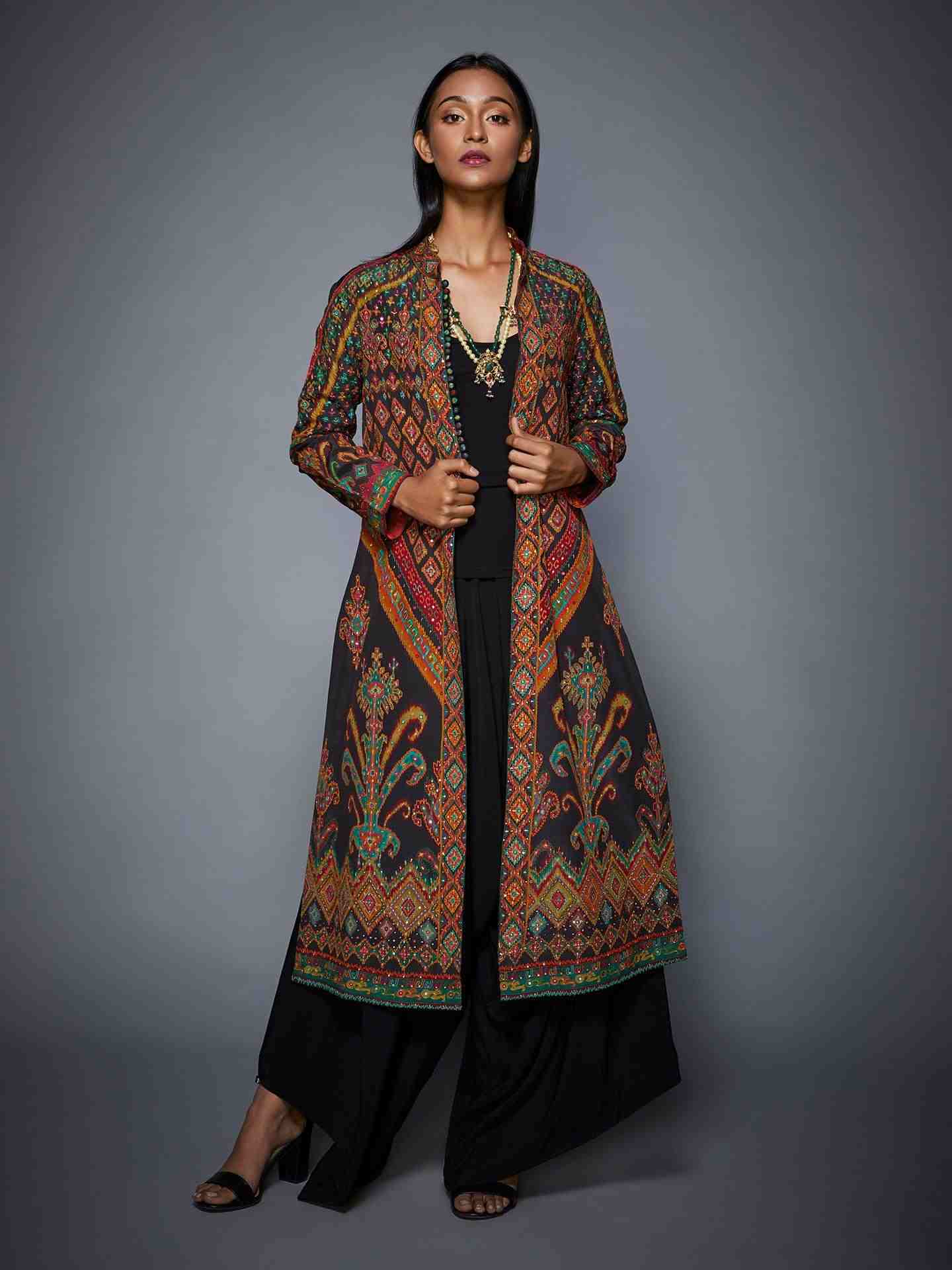 Black & Multi Manvi Coat