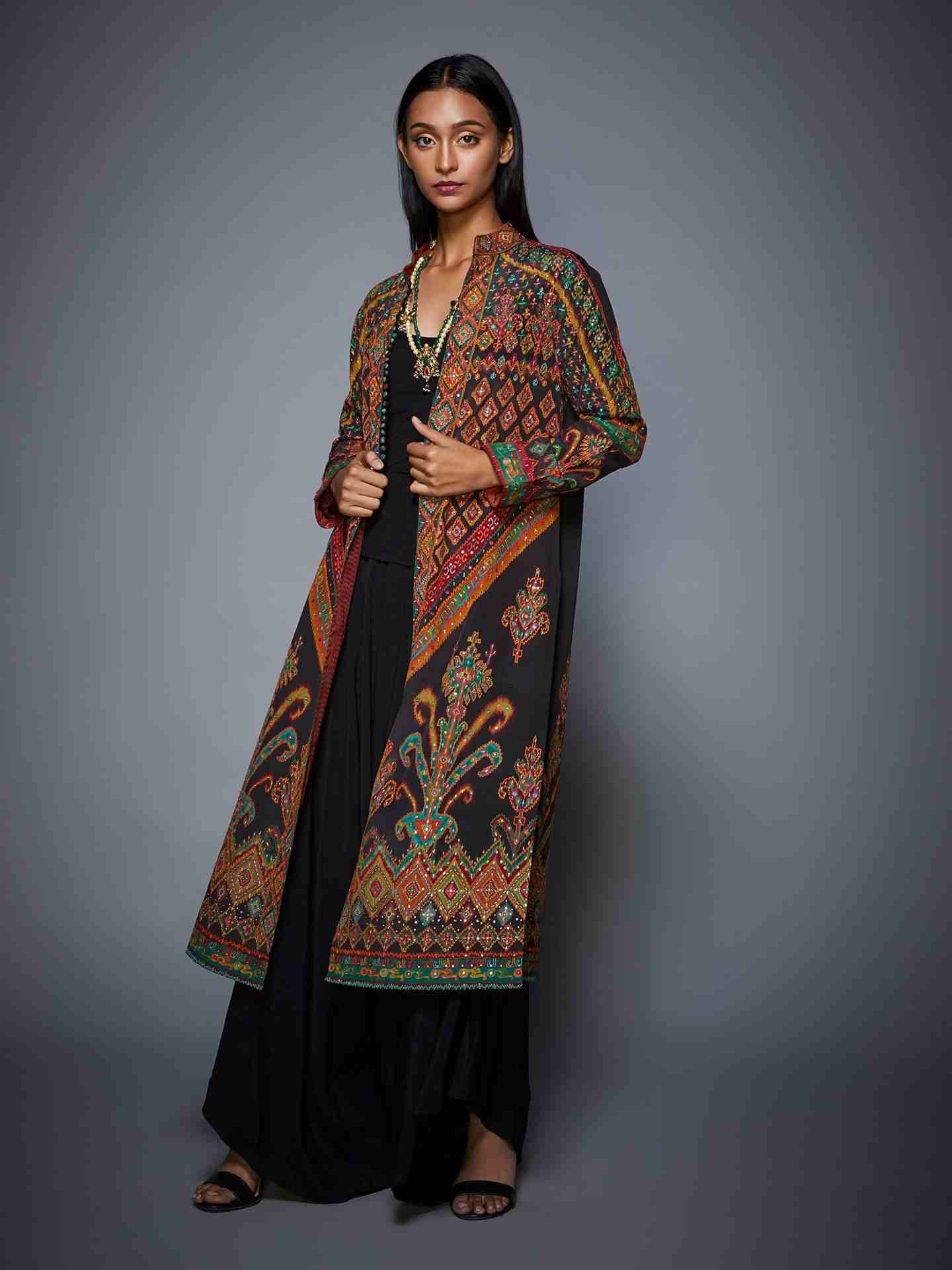 Black & Multi Manvi Coat