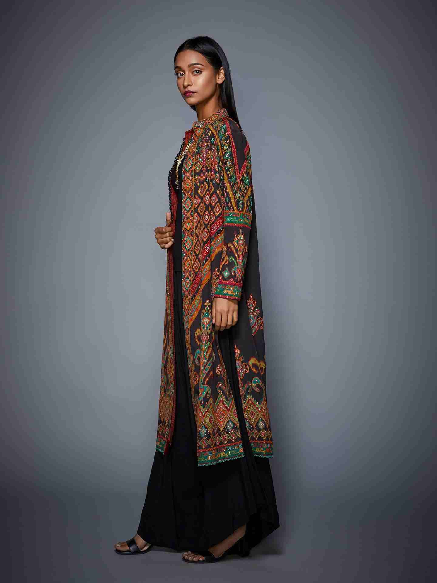 Black & Multi Manvi Coat