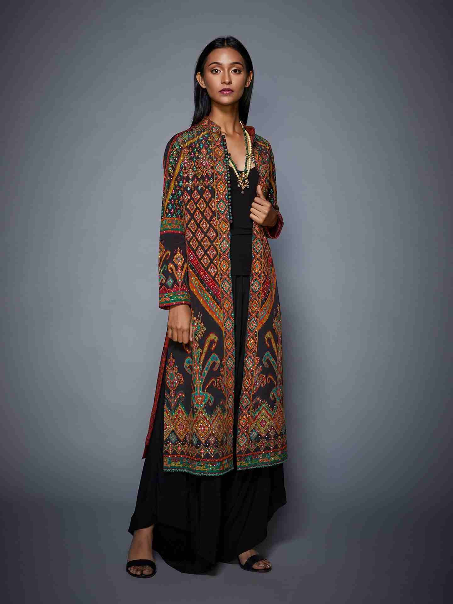 Black & Multi Manvi Coat