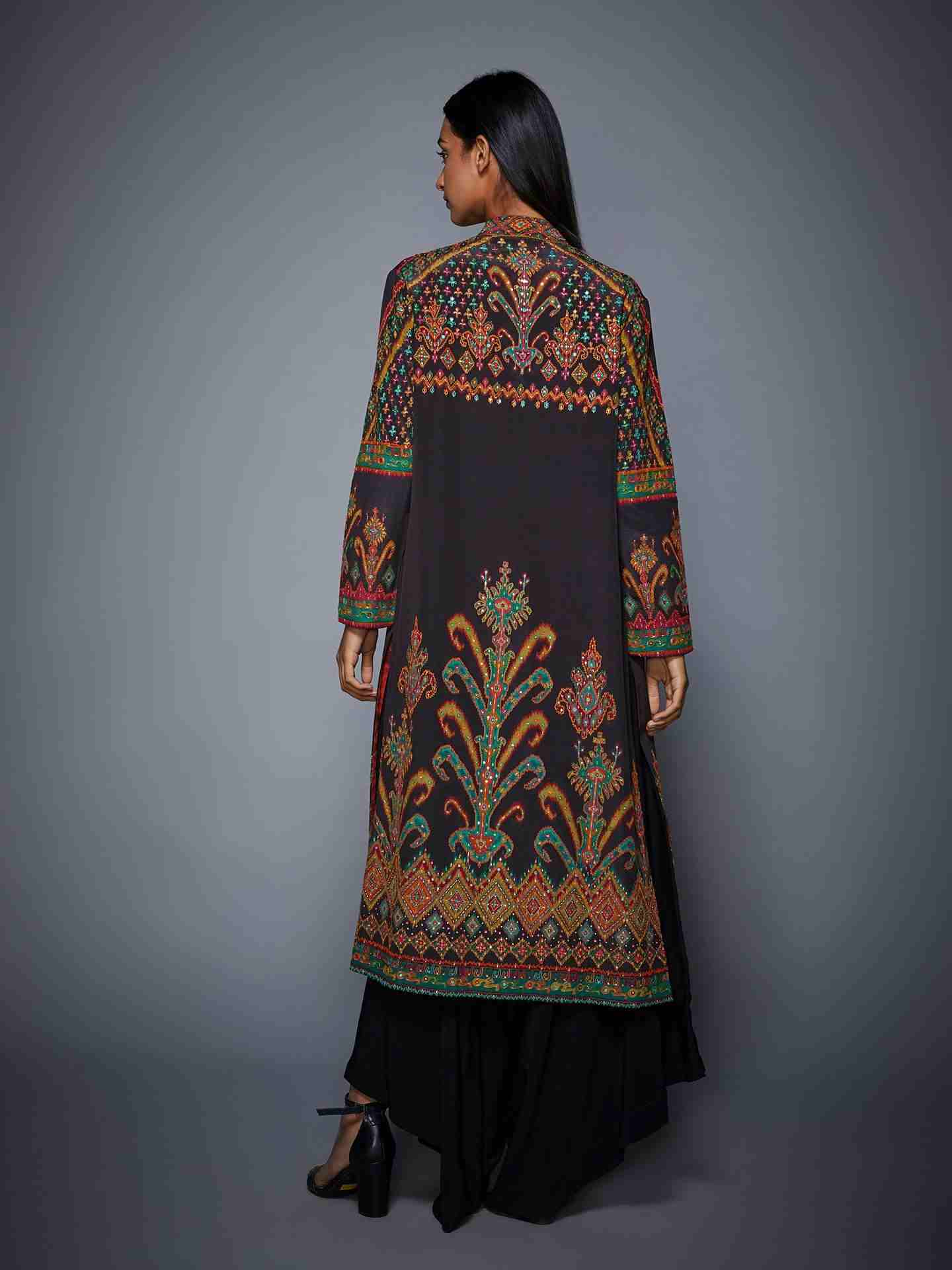 Black & Multi Manvi Coat