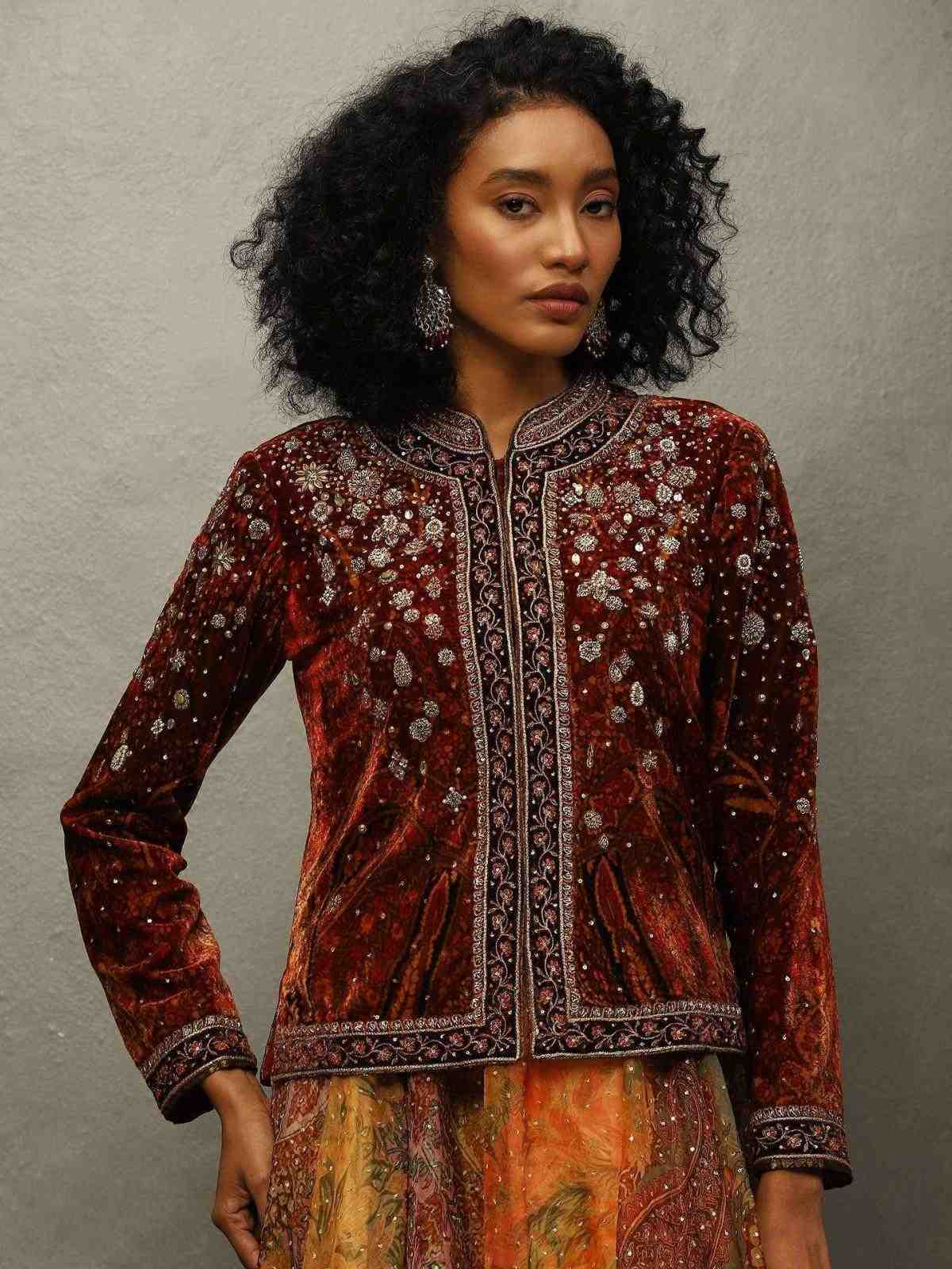 Black & Wine Chakori Velvet Jacket