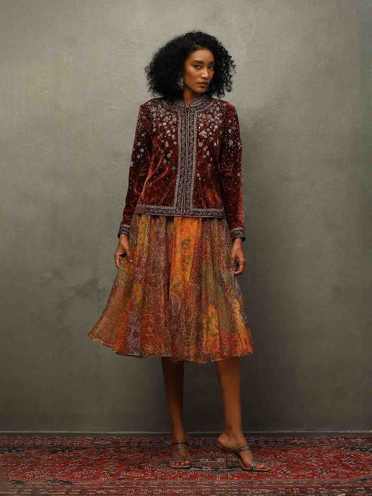 Black & Wine Chakori Velvet Jacket