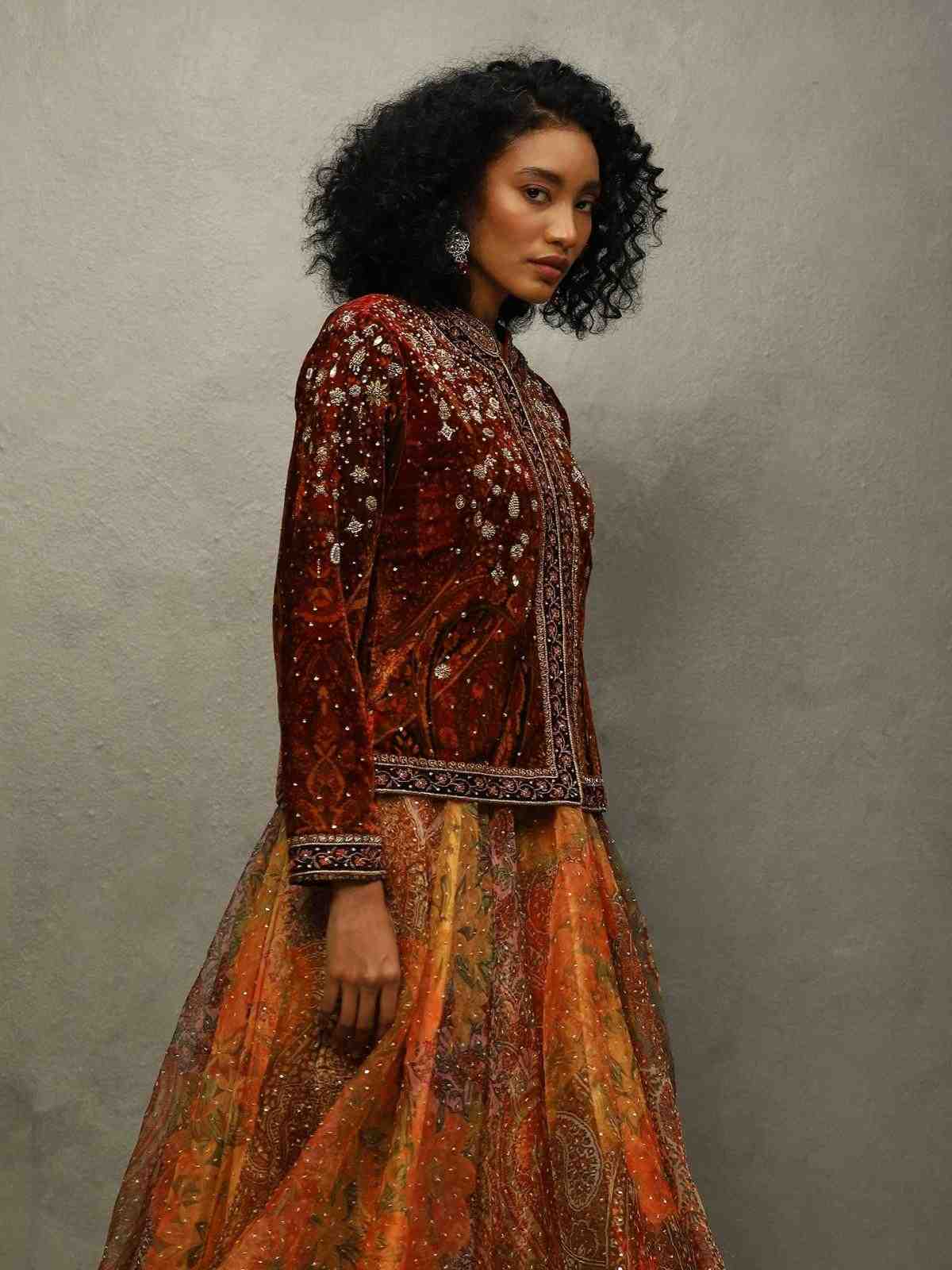 Black & Wine Chakori Velvet Jacket