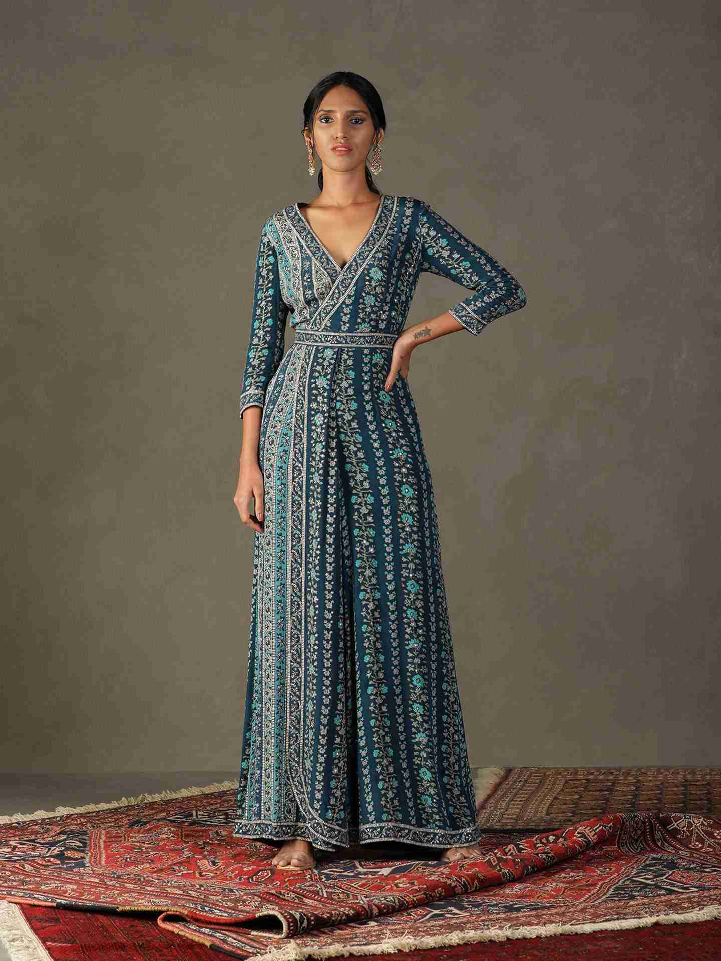 Prussion Blue Bougaenvilla Jumpsuit