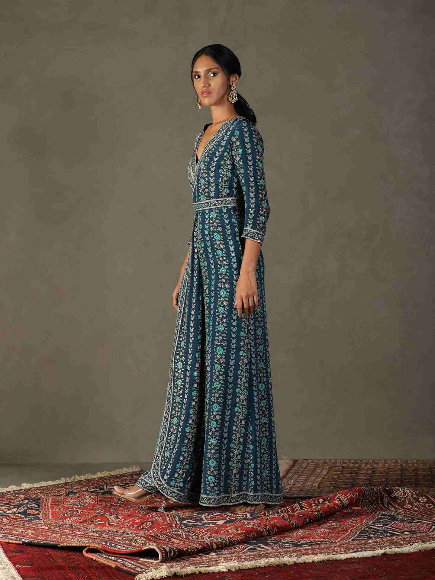 Prussion Blue Bougaenvilla Jumpsuit