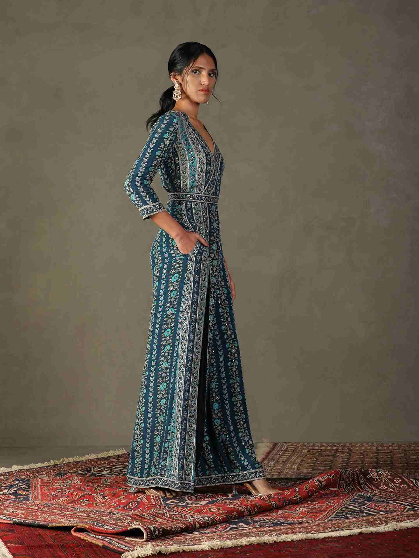Prussion Blue Bougaenvilla Jumpsuit