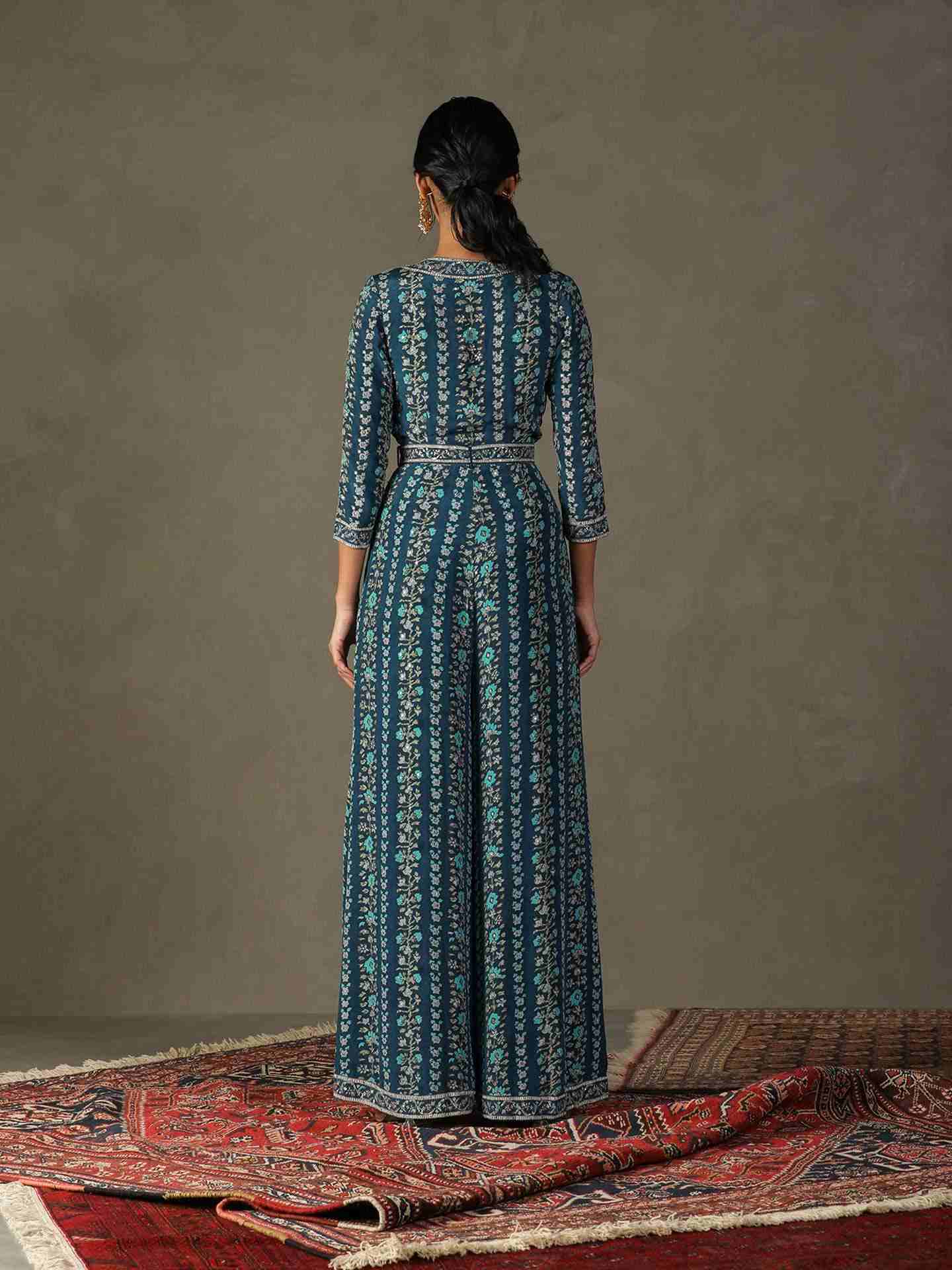 Prussion Blue Bougaenvilla Jumpsuit