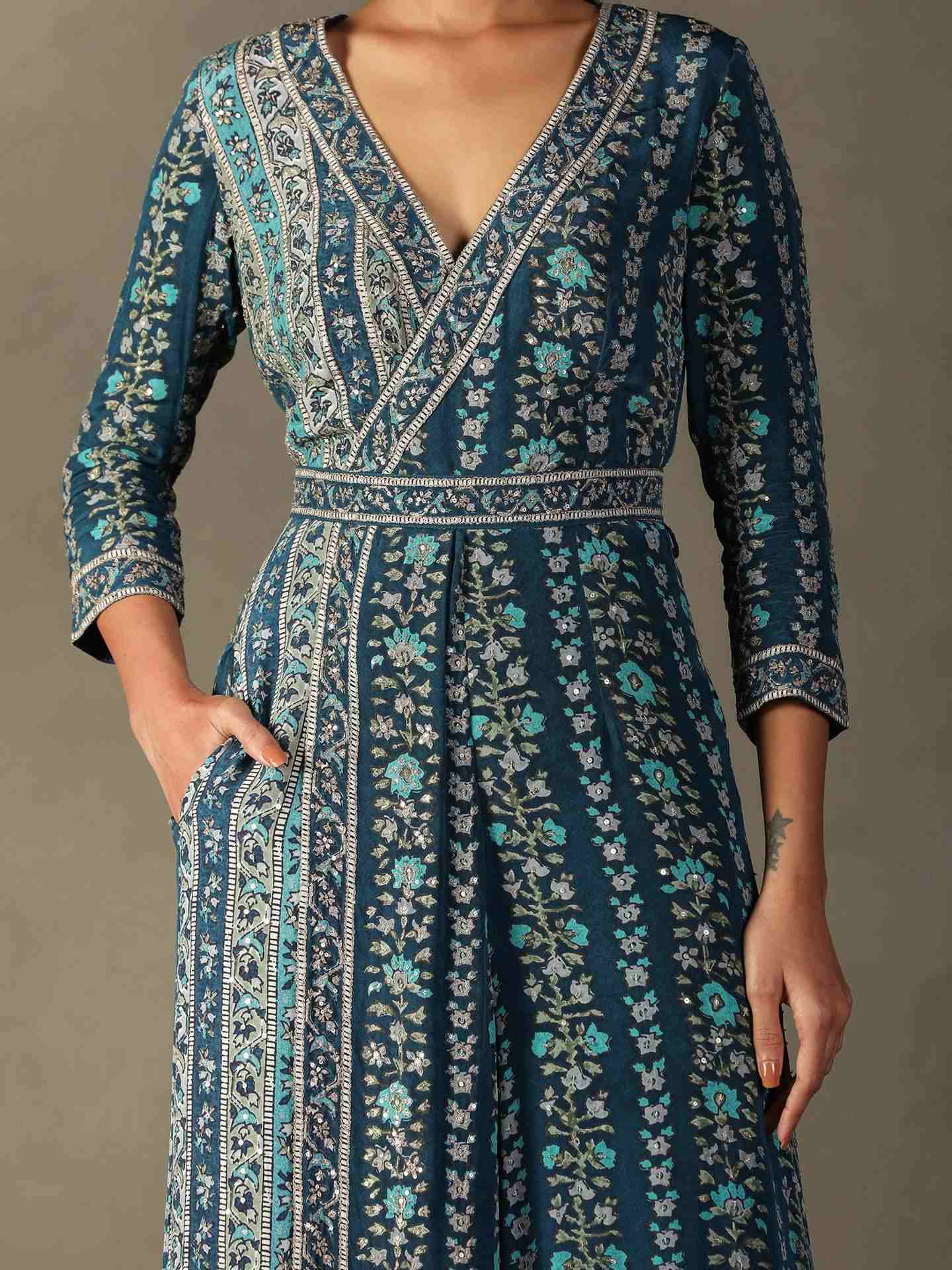 Prussion Blue Bougaenvilla Jumpsuit