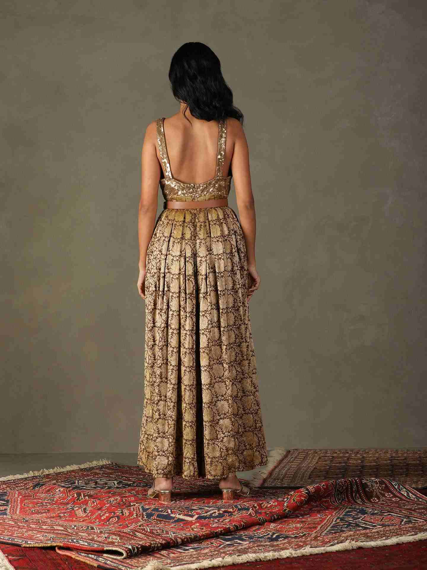 Cocoa Brown & Gold Rudraksh Jumpsuit