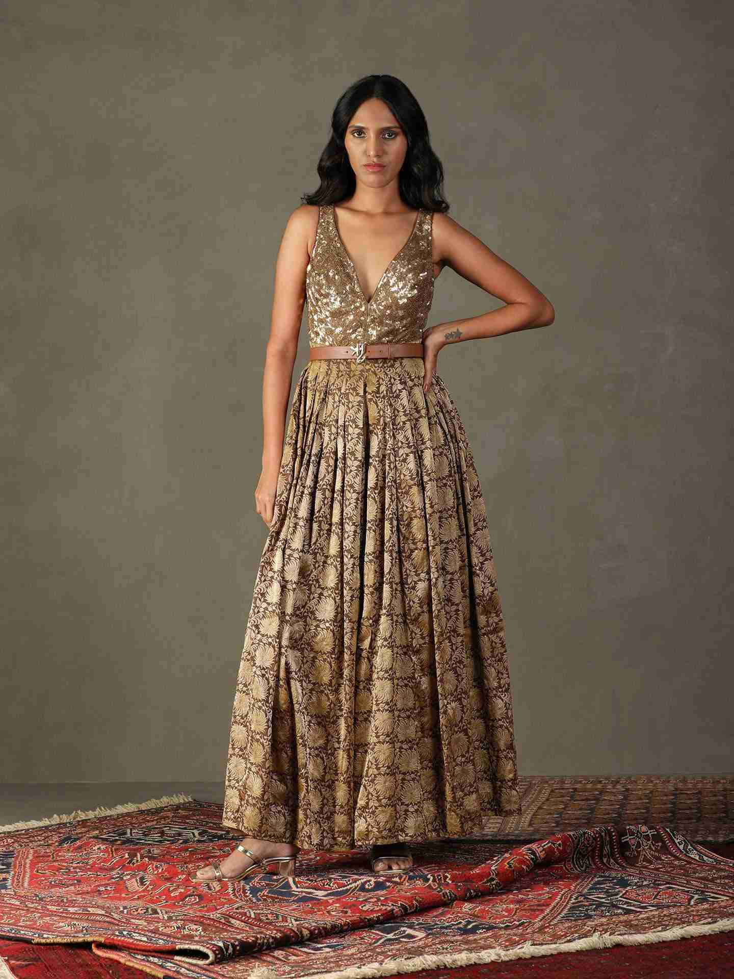 Cocoa Brown & Gold Rudraksh Jumpsuit