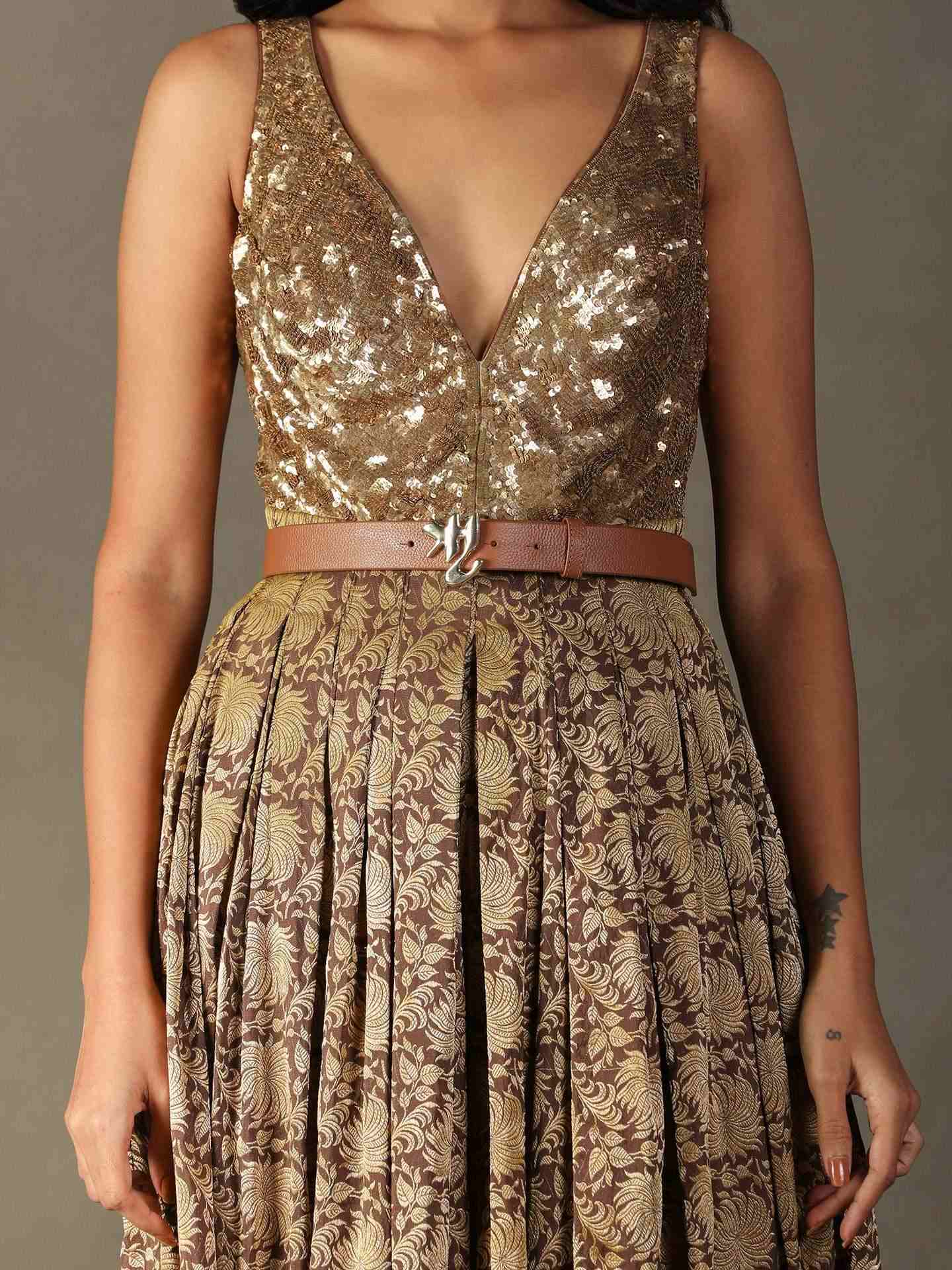 Cocoa Brown & Gold Rudraksh Jumpsuit