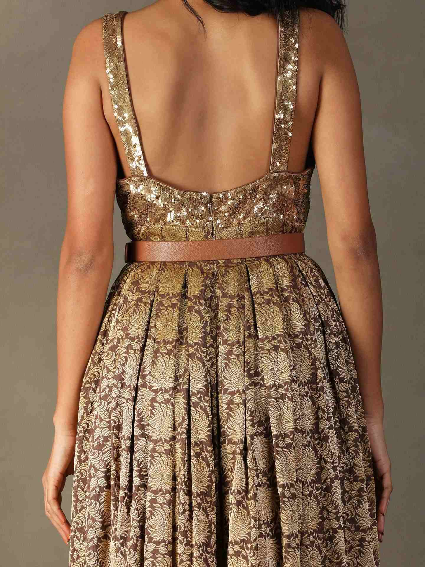 Cocoa Brown & Gold Rudraksh Jumpsuit