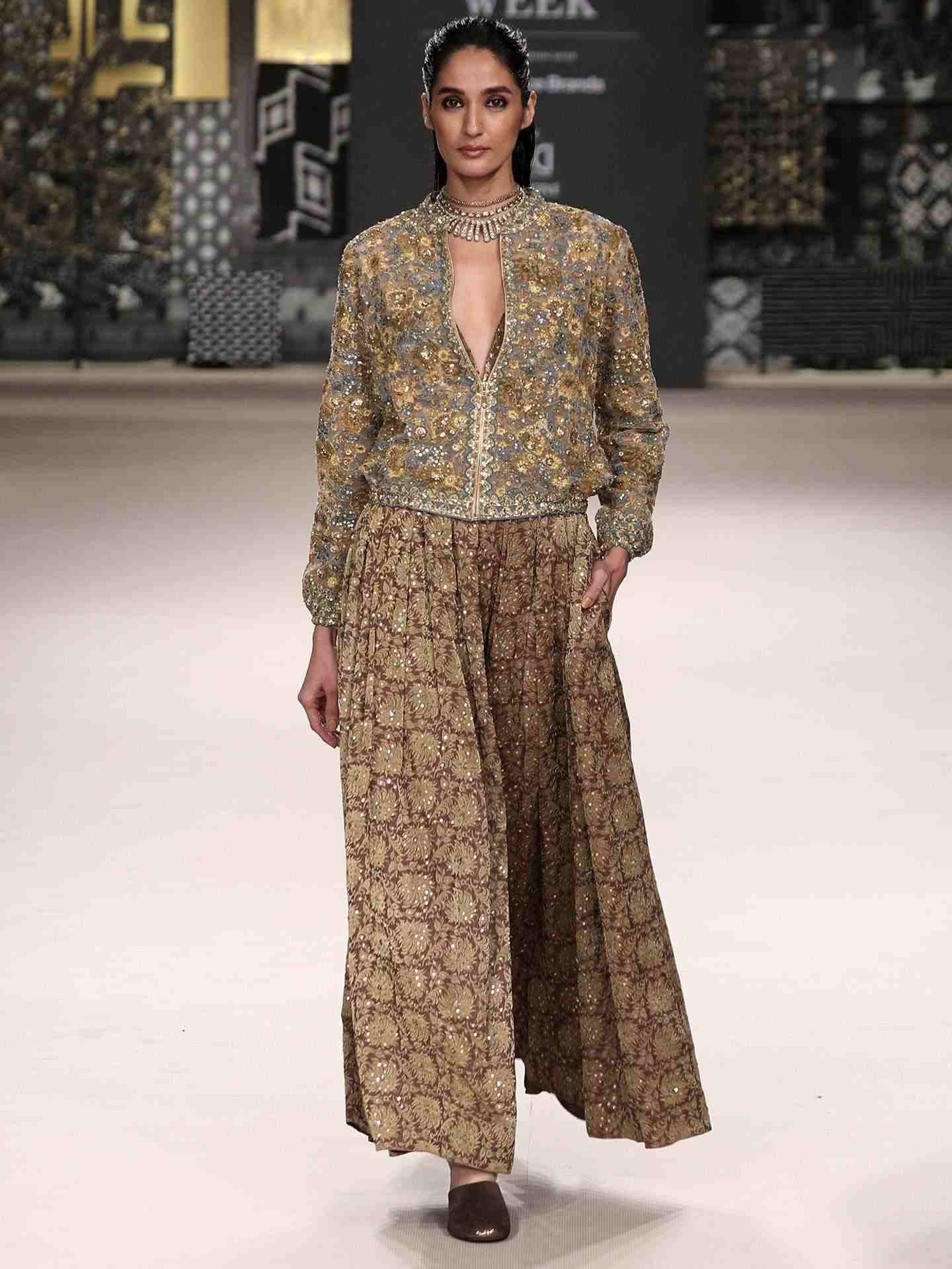 Cocoa Brown & Gold Rudraksh Couture Jumpsuit