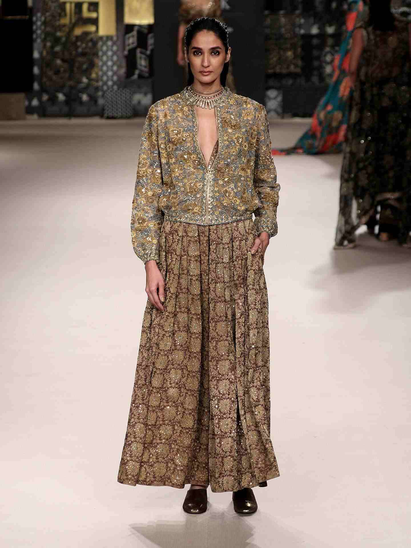 Cocoa Brown & Gold Rudraksh Couture Jumpsuit