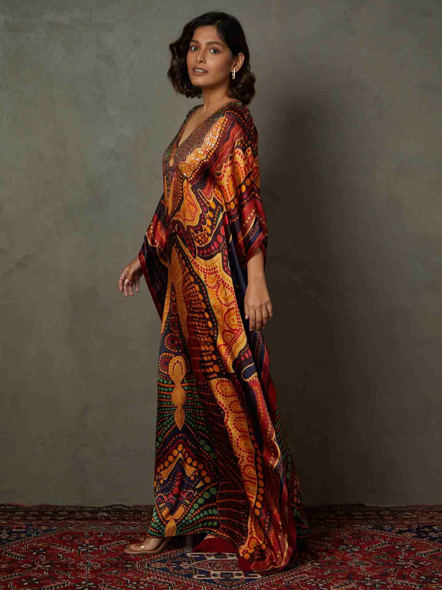 Black & Multi Petunia Kaftan