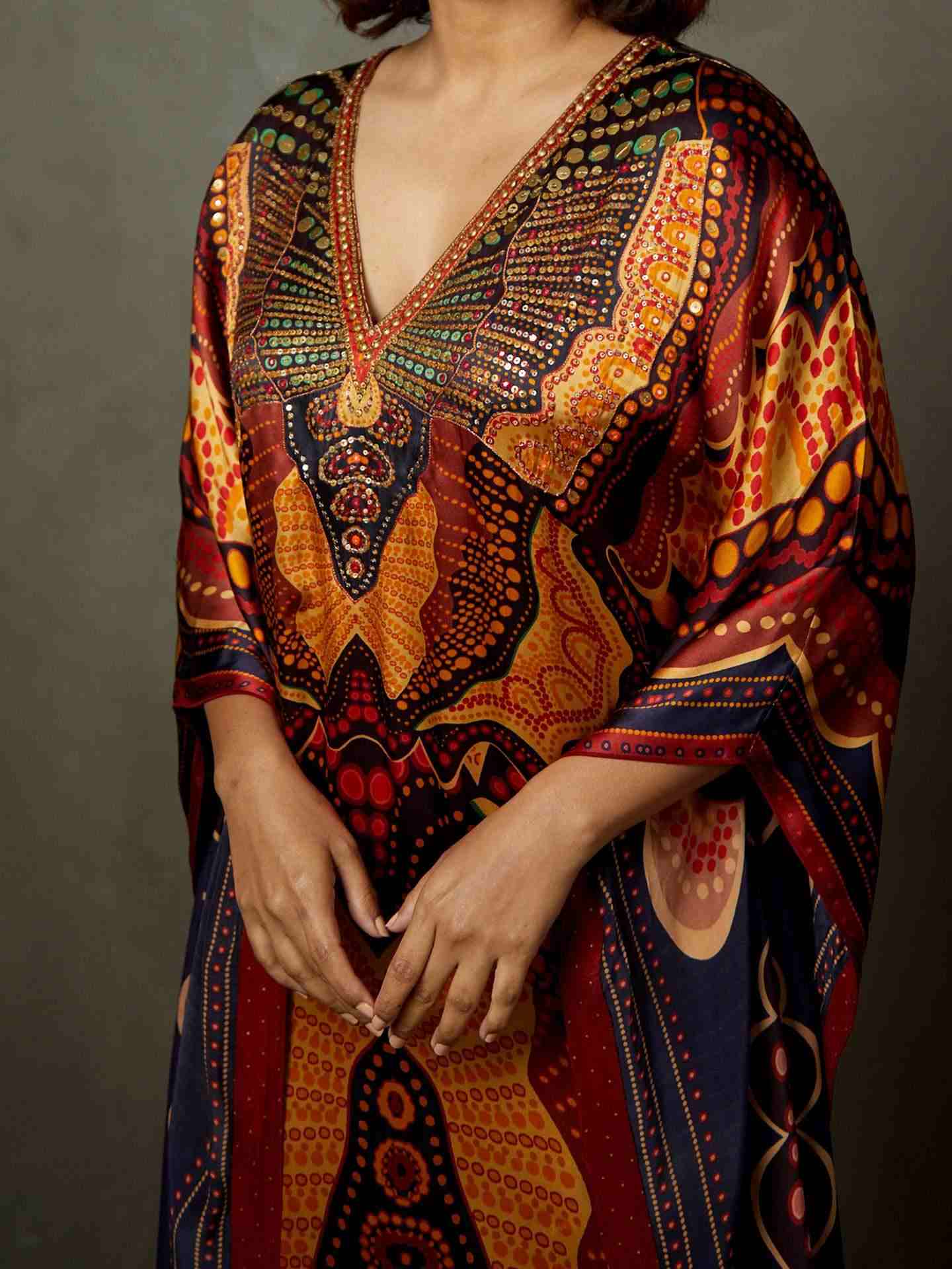 Black & Multi Petunia Kaftan
