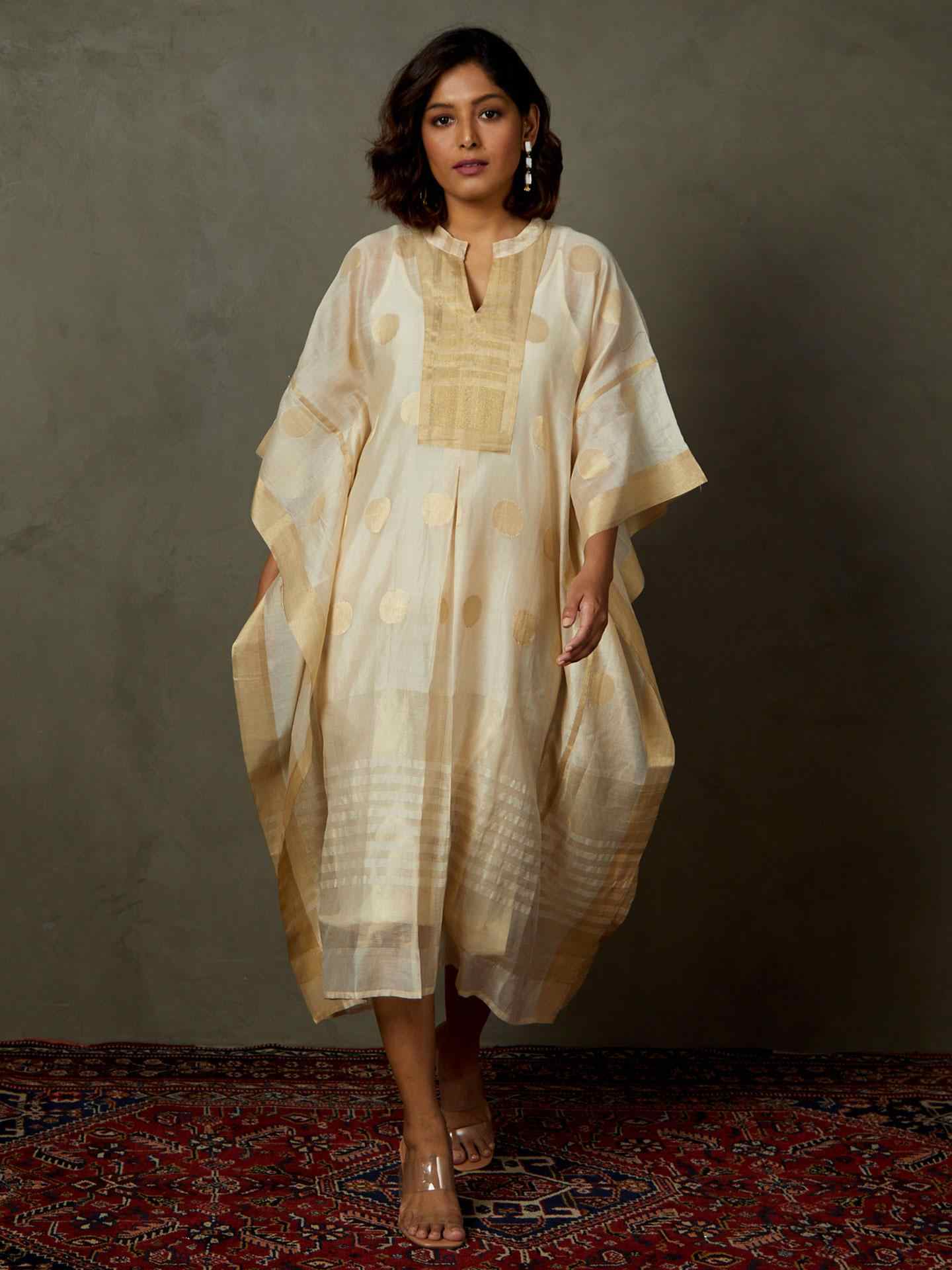 Ecru & Gold 	Minar Kaftan