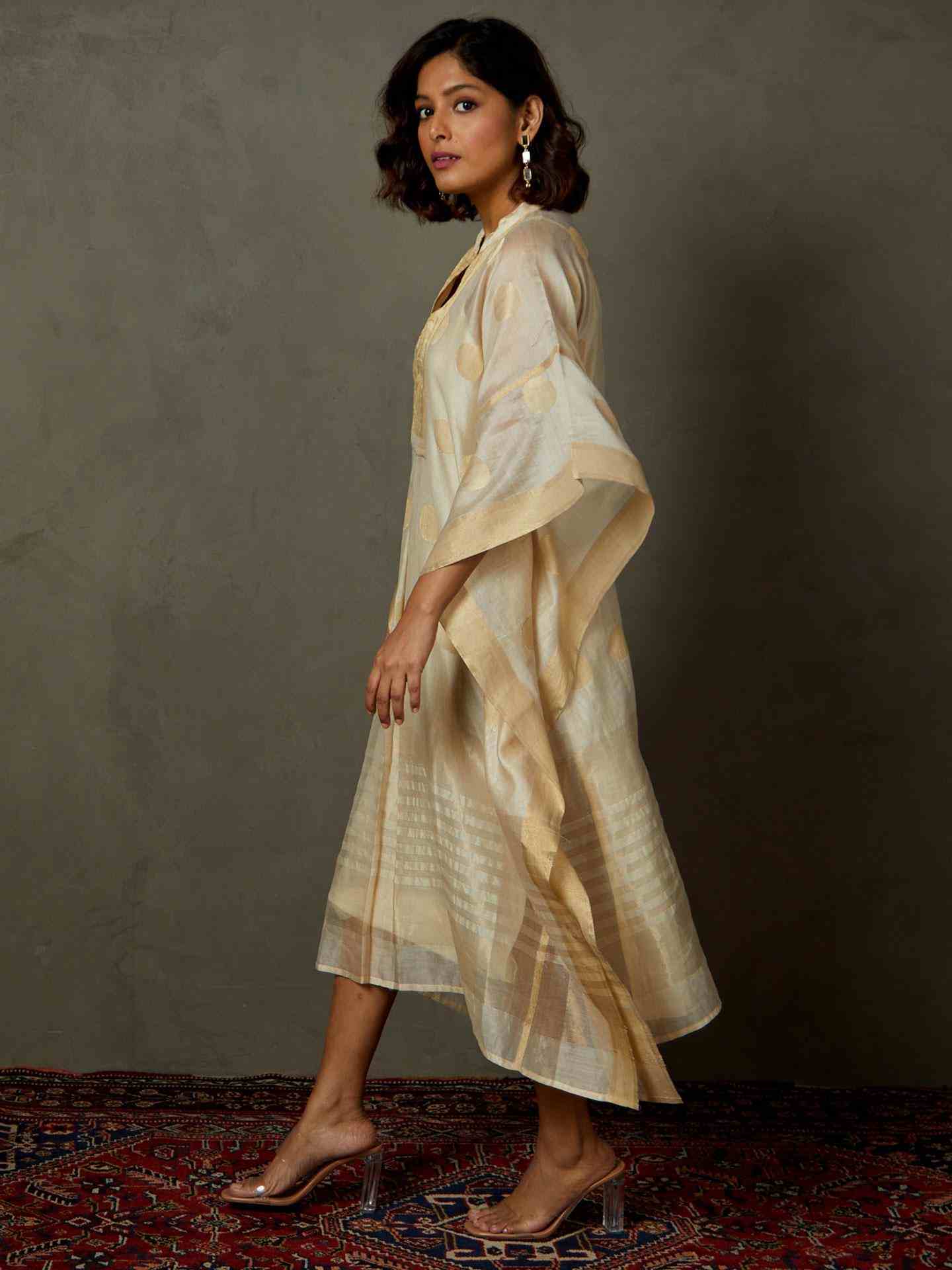 Ecru & Gold 	Minar Kaftan