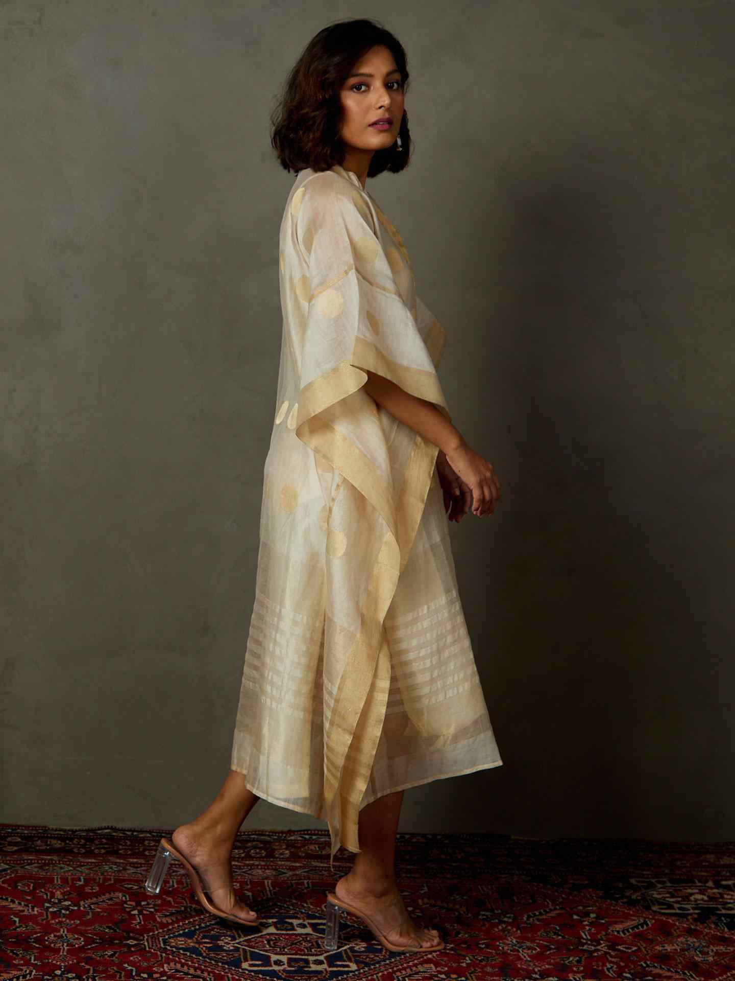 Ecru & Gold 	Minar Kaftan