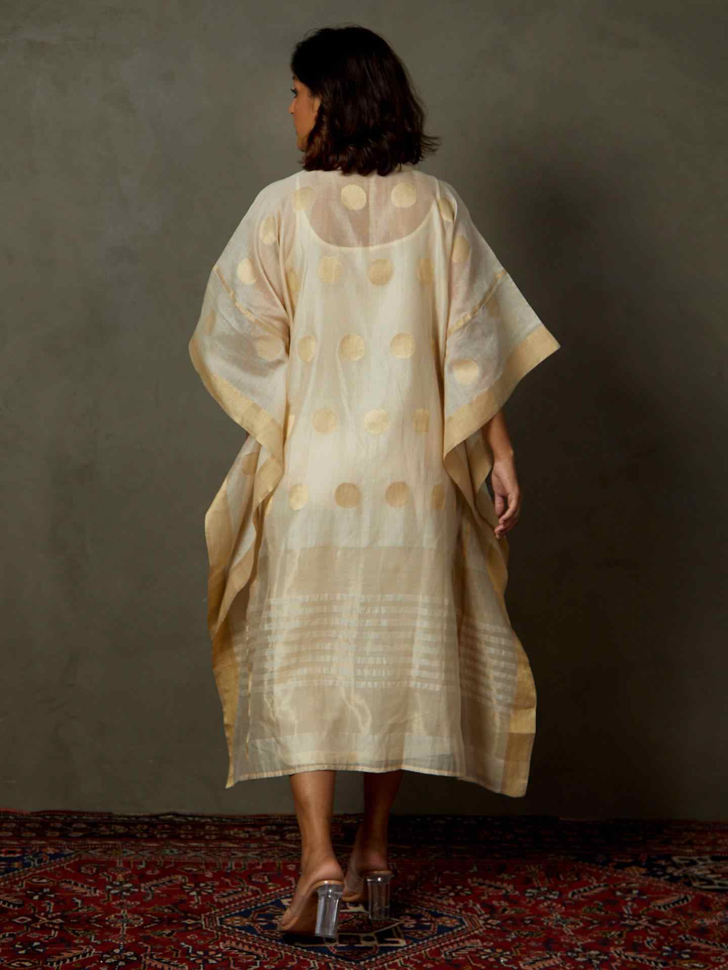 Ecru & Gold 	Minar Kaftan