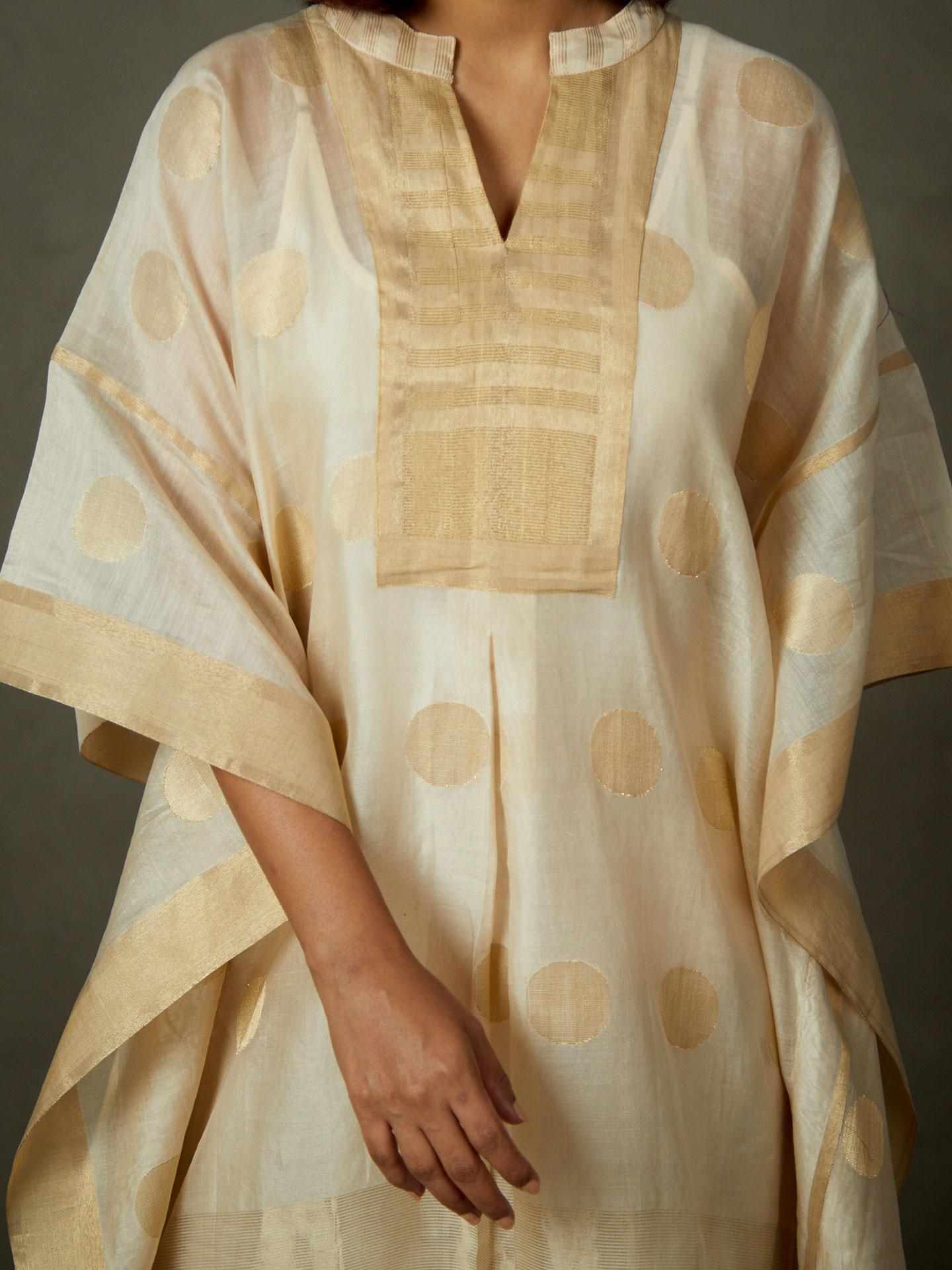 Ecru & Gold 	Minar Kaftan
