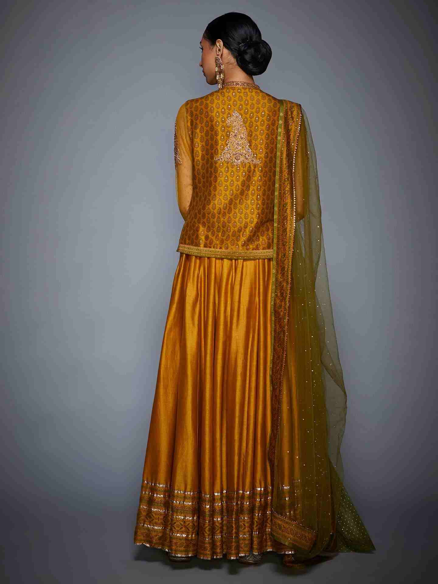 Mustard & Olive Green Kalash Gota Skirt Set