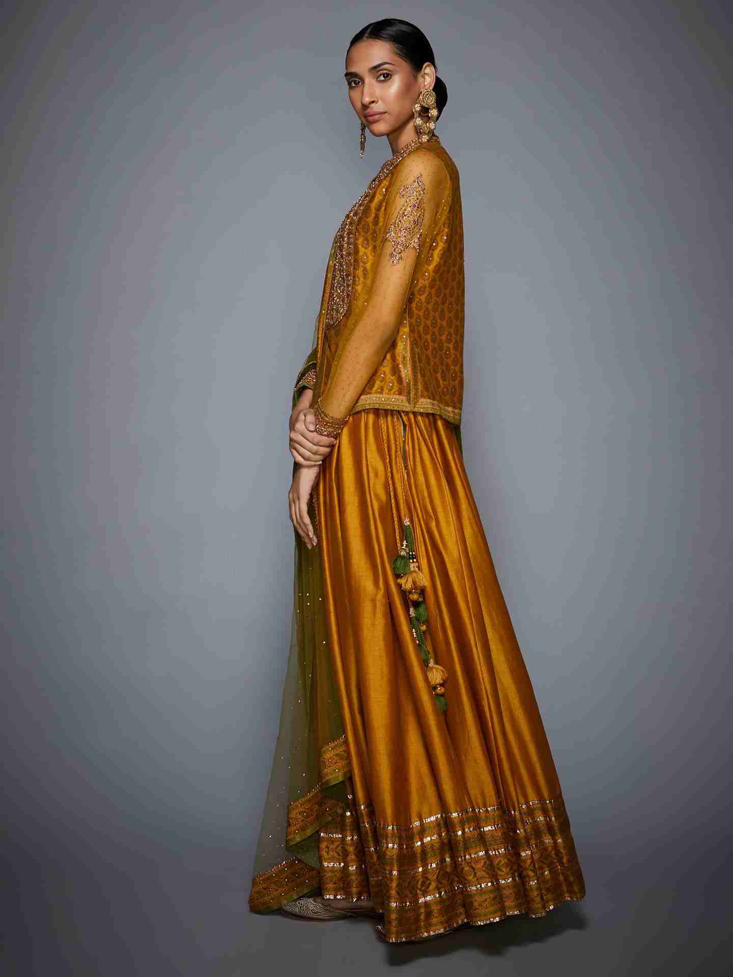Mustard & Olive Green Kalash Gota Skirt Set