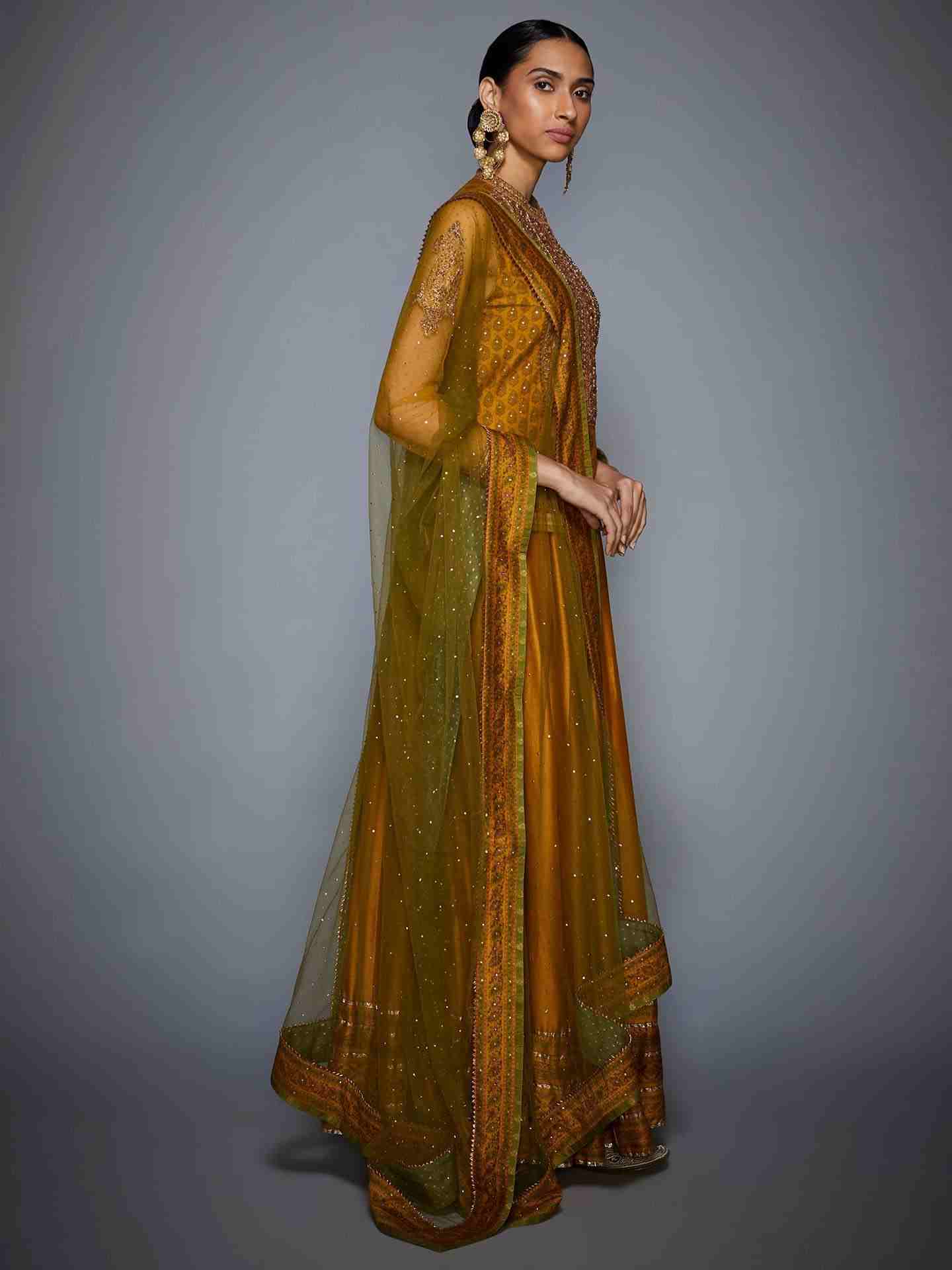 Mustard & Olive Green Kalash Gota Skirt Set