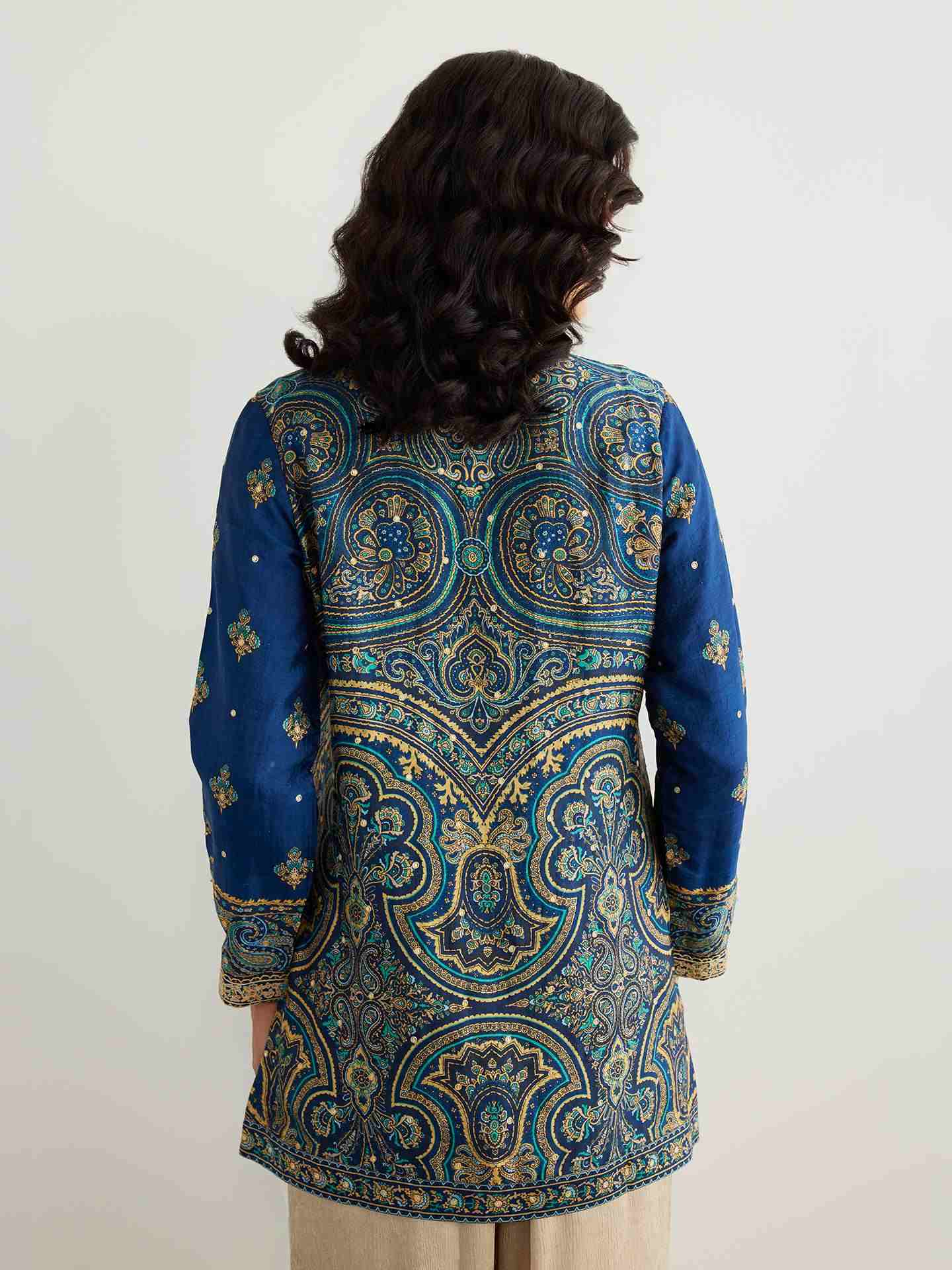 Blue & Beige Brocade Jamawar Kurti