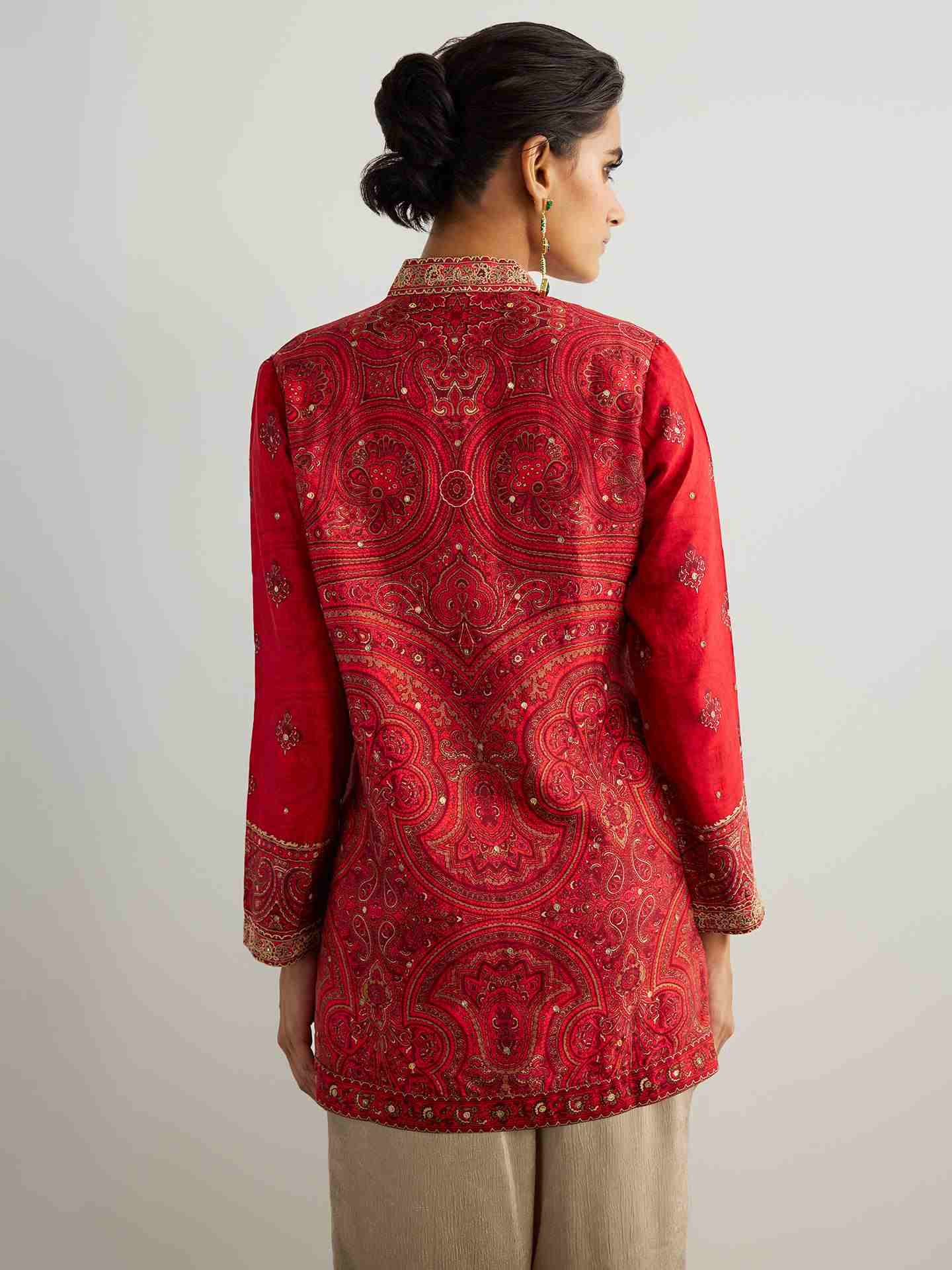 Red & Beige Brocade Jamawar Kurti