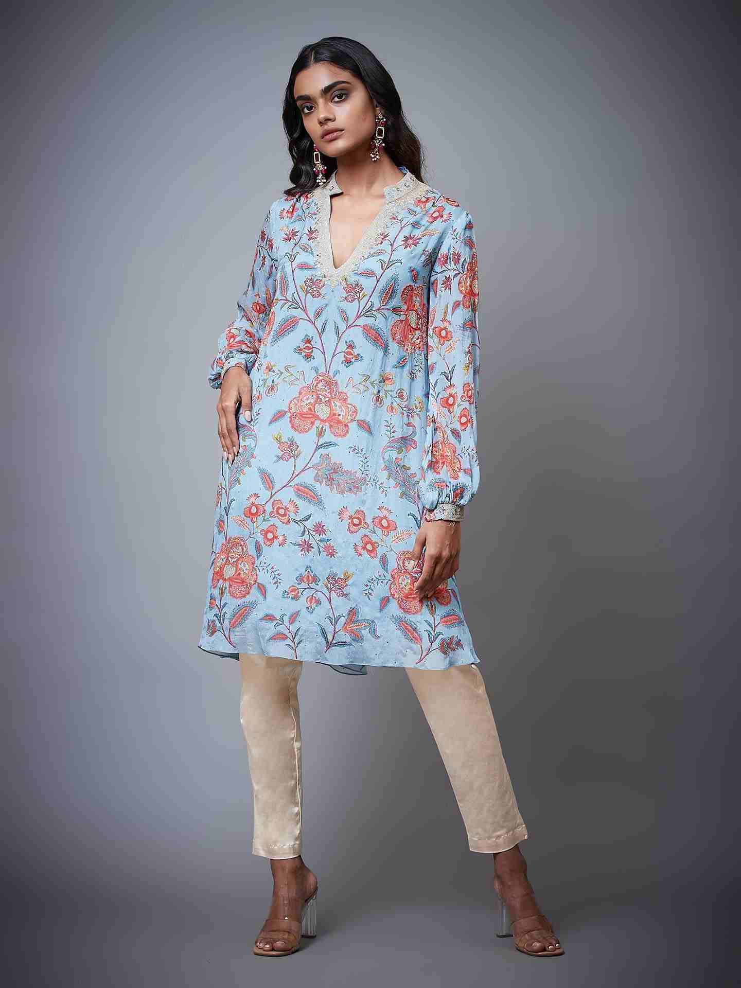 Dusty Blue & Multi Chintz Kurti