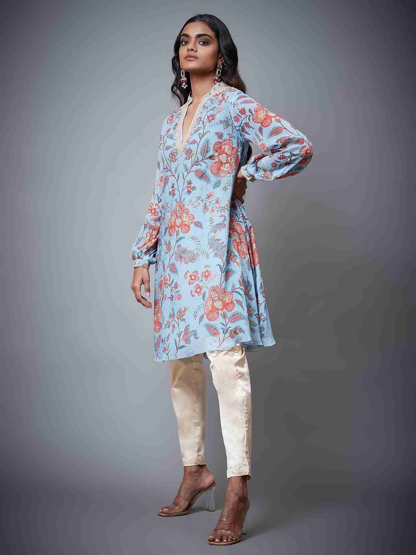 Dusty Blue & Multi Chintz Kurti