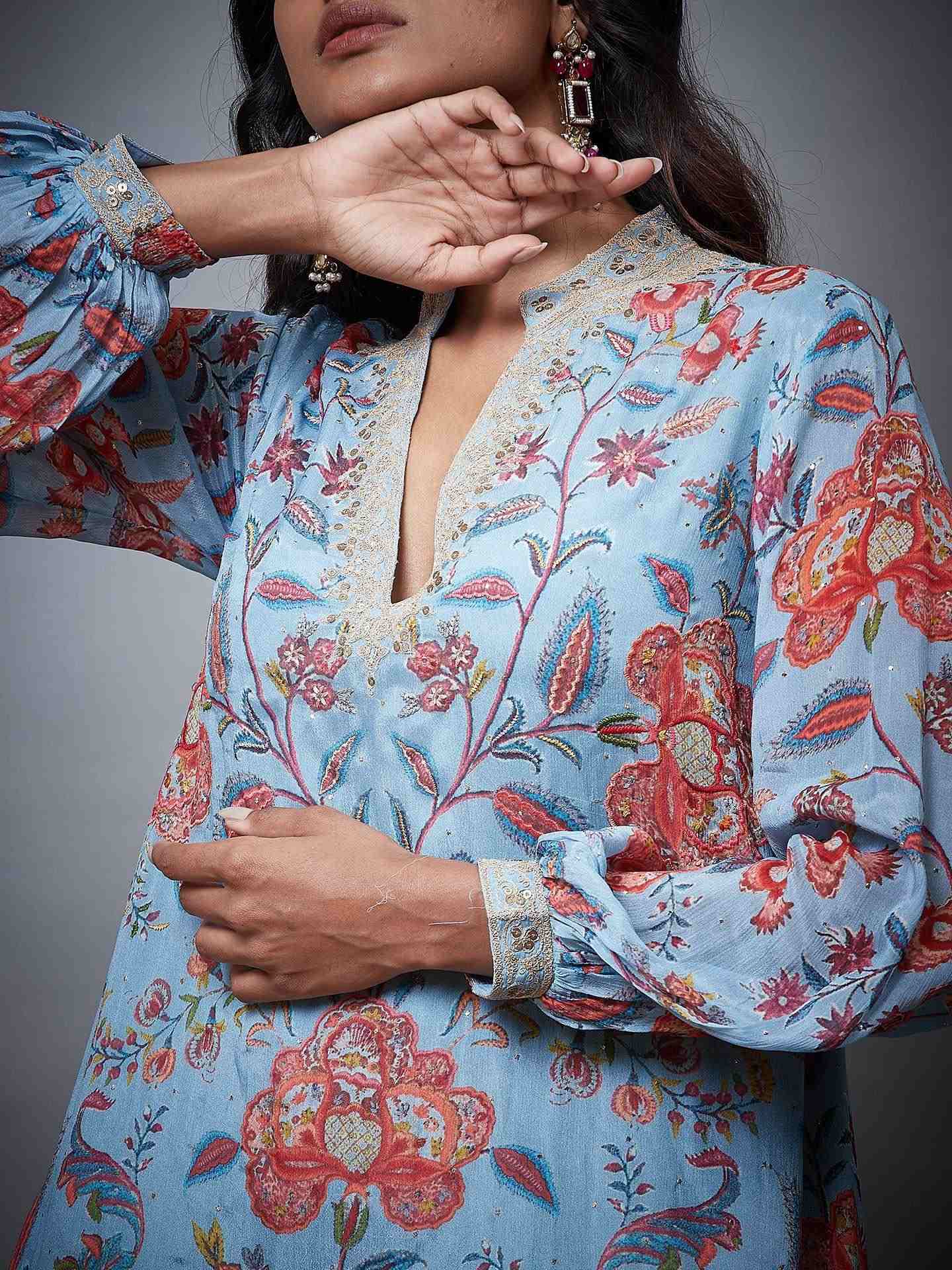 Dusty Blue & Multi Chintz Kurti