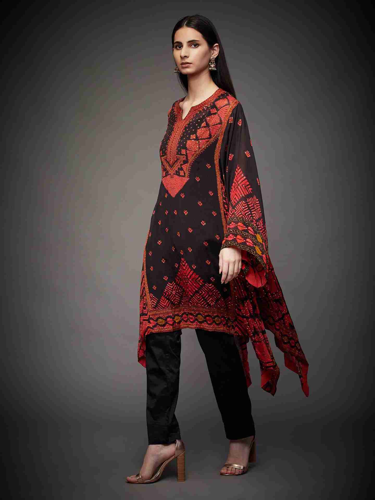 Black & Red Phulkari Kurti
